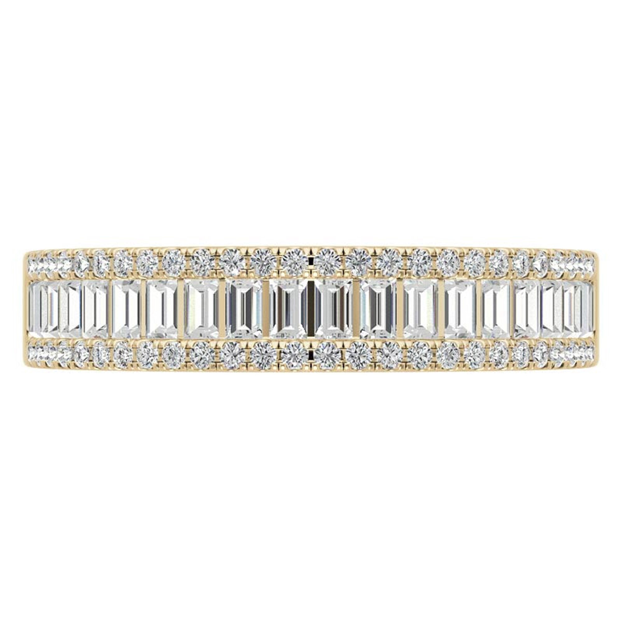 Adjustable Sterling Silver Elegant Yellow Gold Baguette and Round Diamond Band For Women
