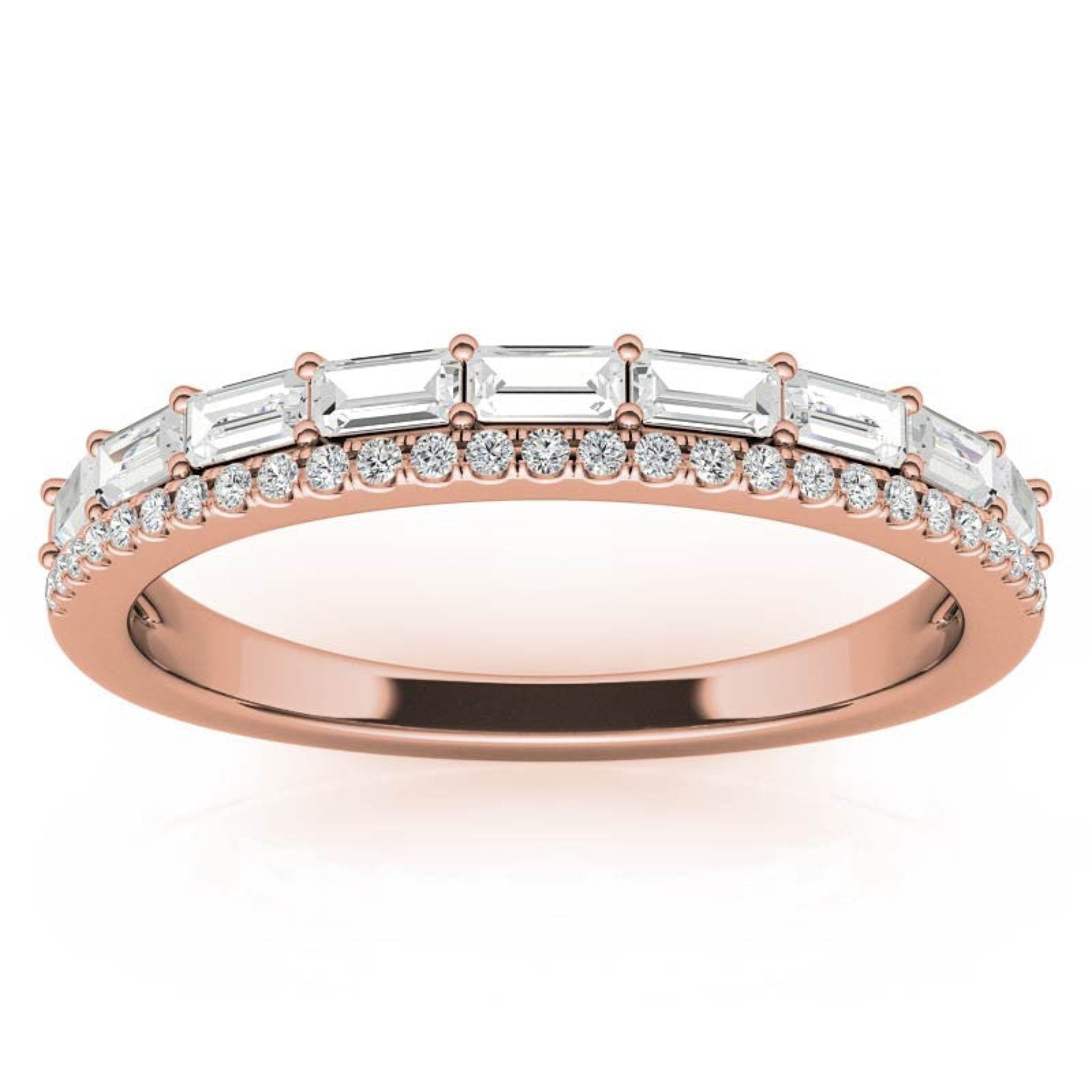 Rose Gold Silver Eternity Dual-Row Adjustable Baguette Round Cut Ring For Woman