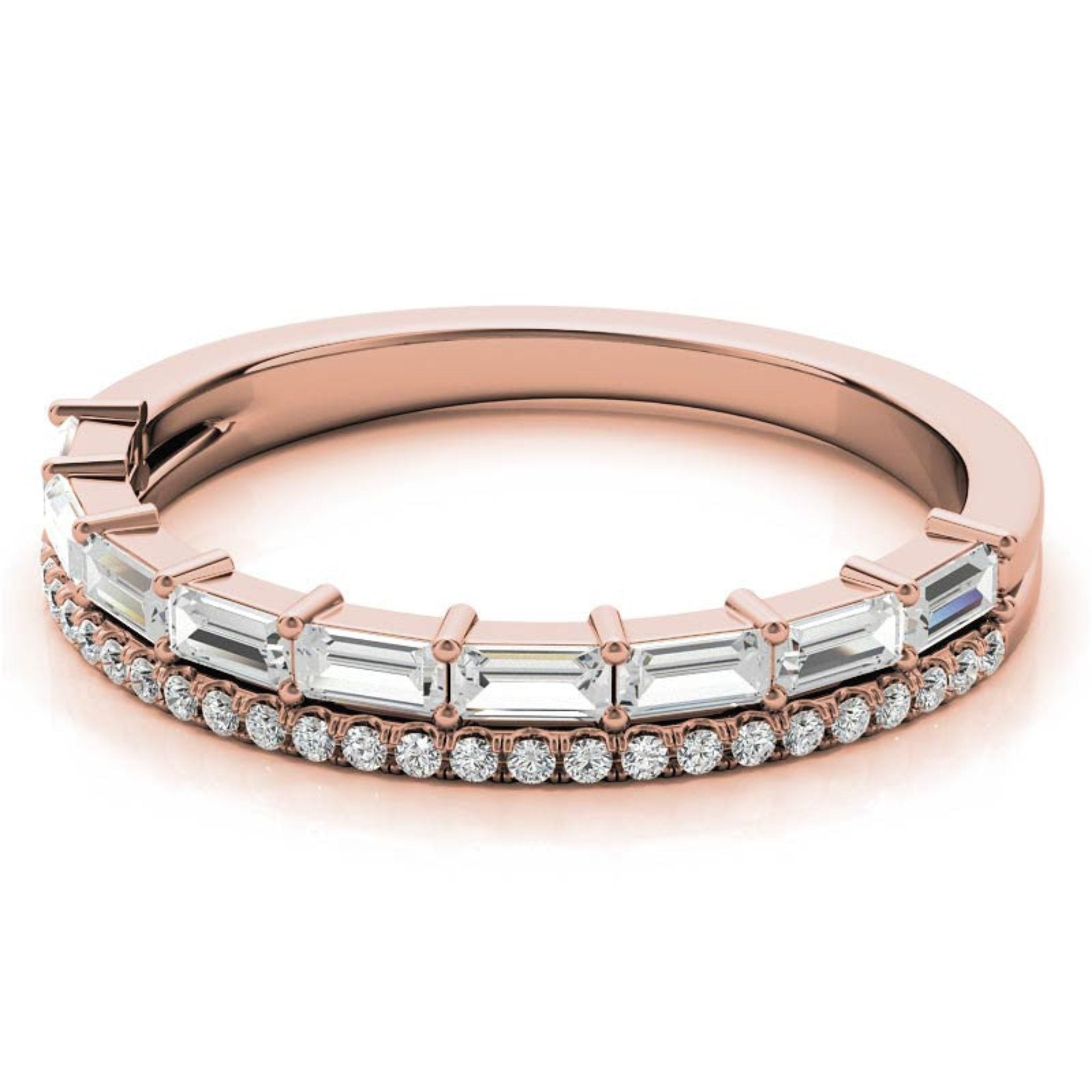 Rose Gold Silver Eternity Dual-Row Adjustable Baguette Round Cut Ring For Woman