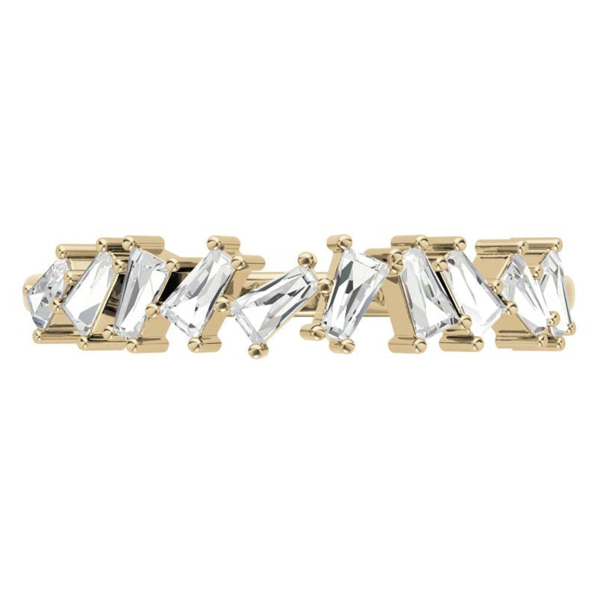 Yellow Gold Silver Baguette Step-Cut Adjustable Zig Zag Ring For Woman