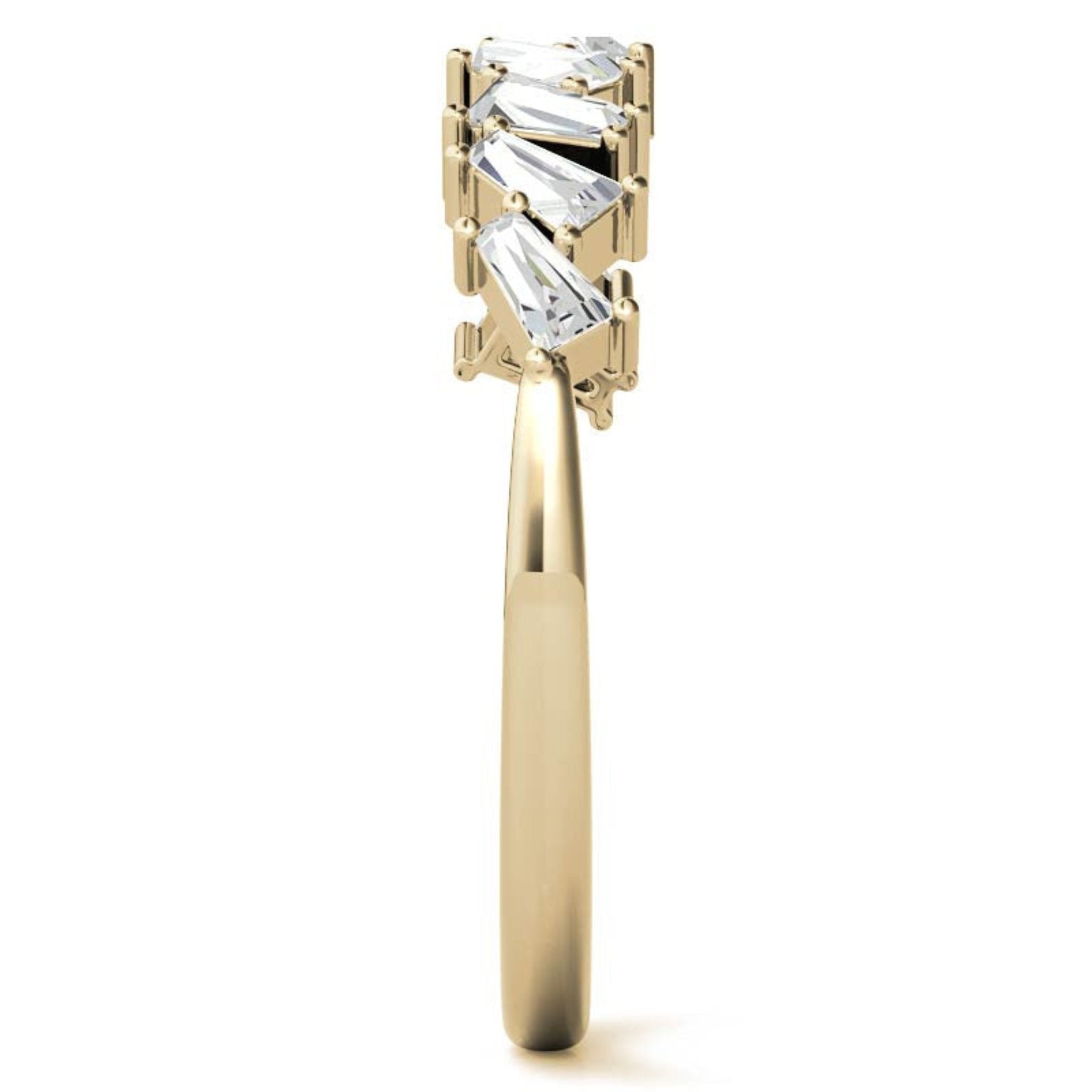Yellow Gold Silver Baguette Step-Cut Adjustable Zig Zag Ring For Woman