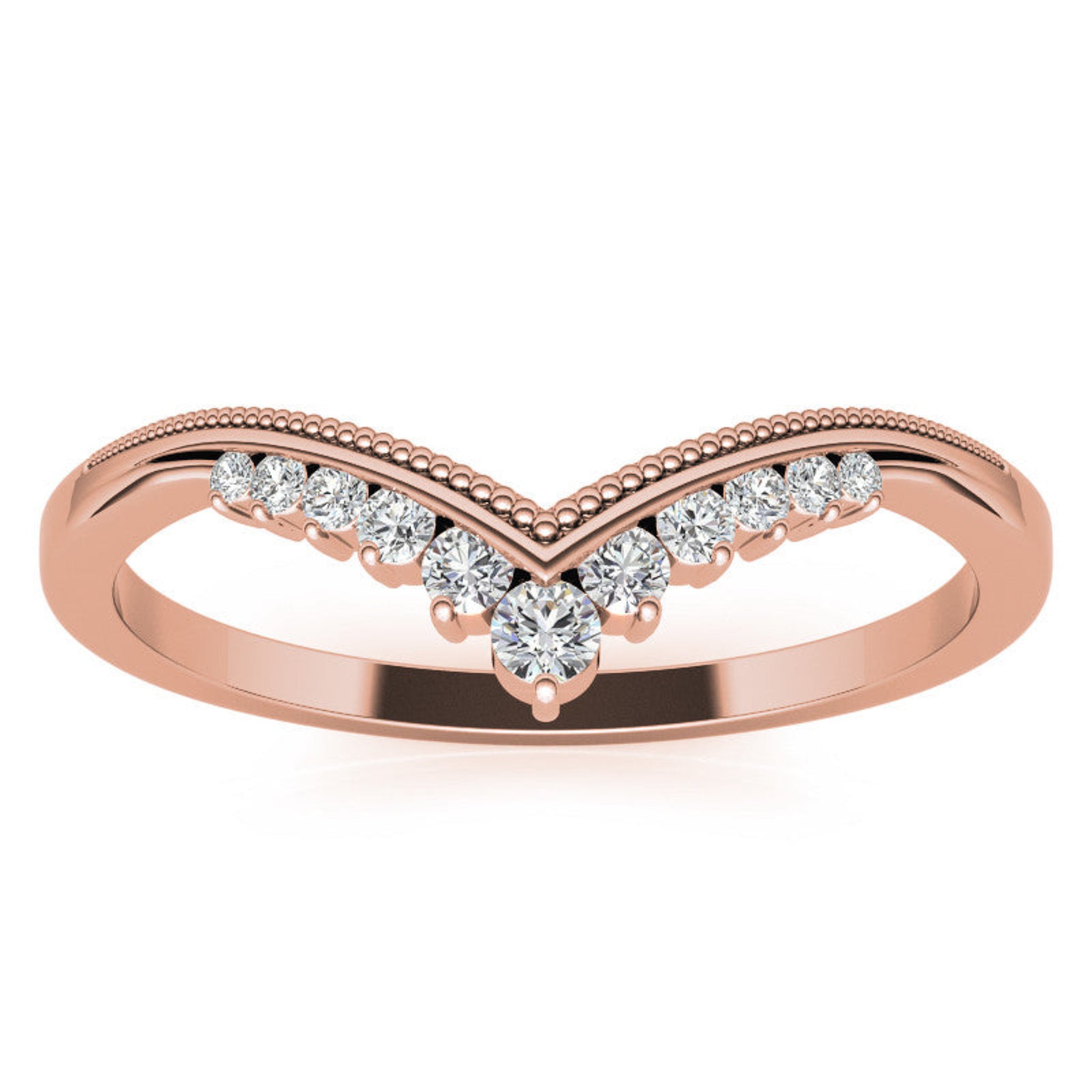 Adjustable Elegant Sterling Silver Rose Gold V-Shaped Chevron Diamond Ring For Women