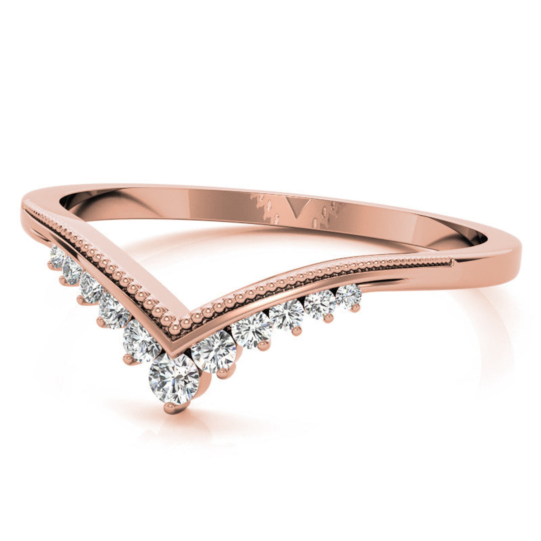 Adjustable Elegant Sterling Silver Rose Gold V-Shaped Chevron Diamond Ring For Women
