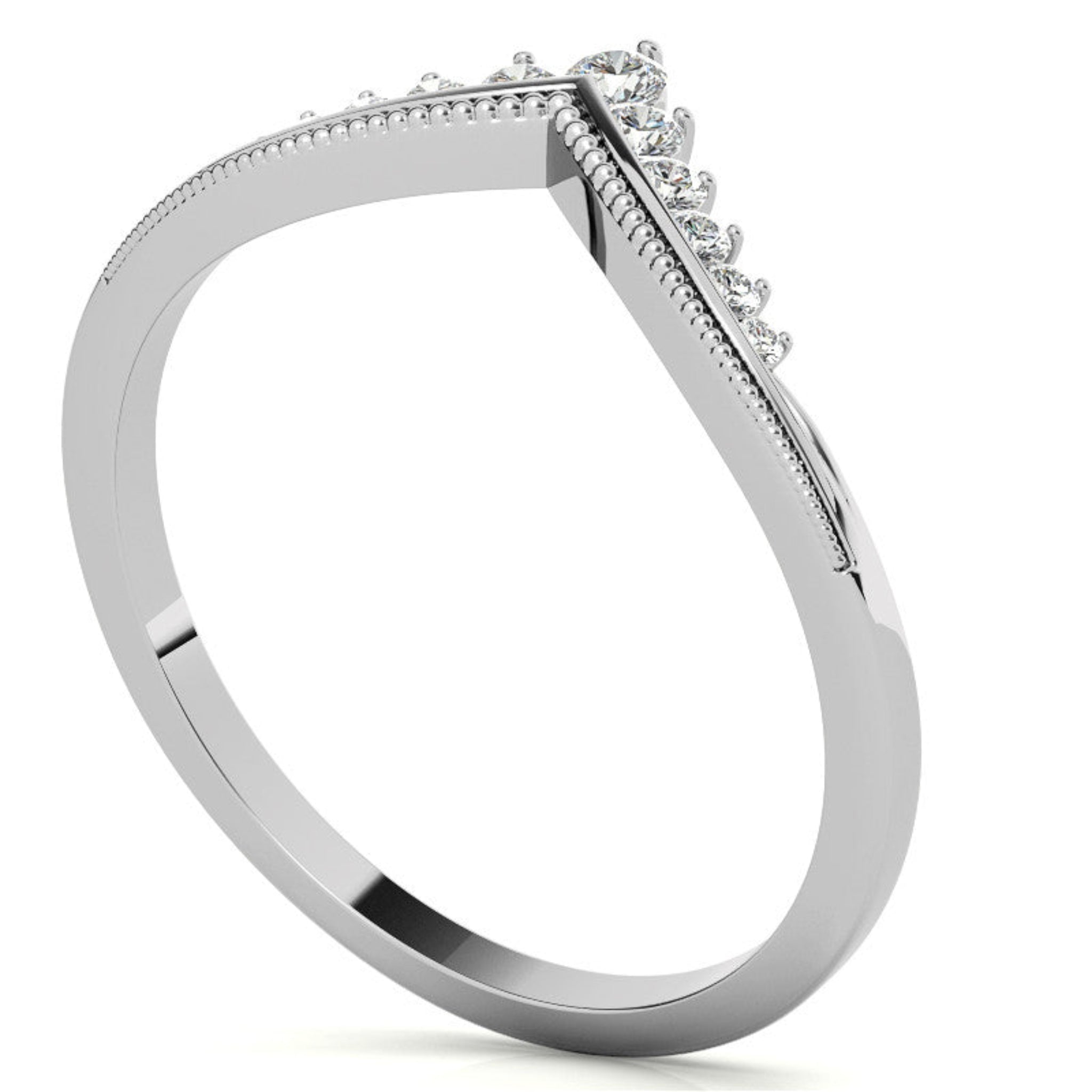 Adjustable Elegant Sterling Silver White Gold V-Shaped Chevron Diamond Ring For Women