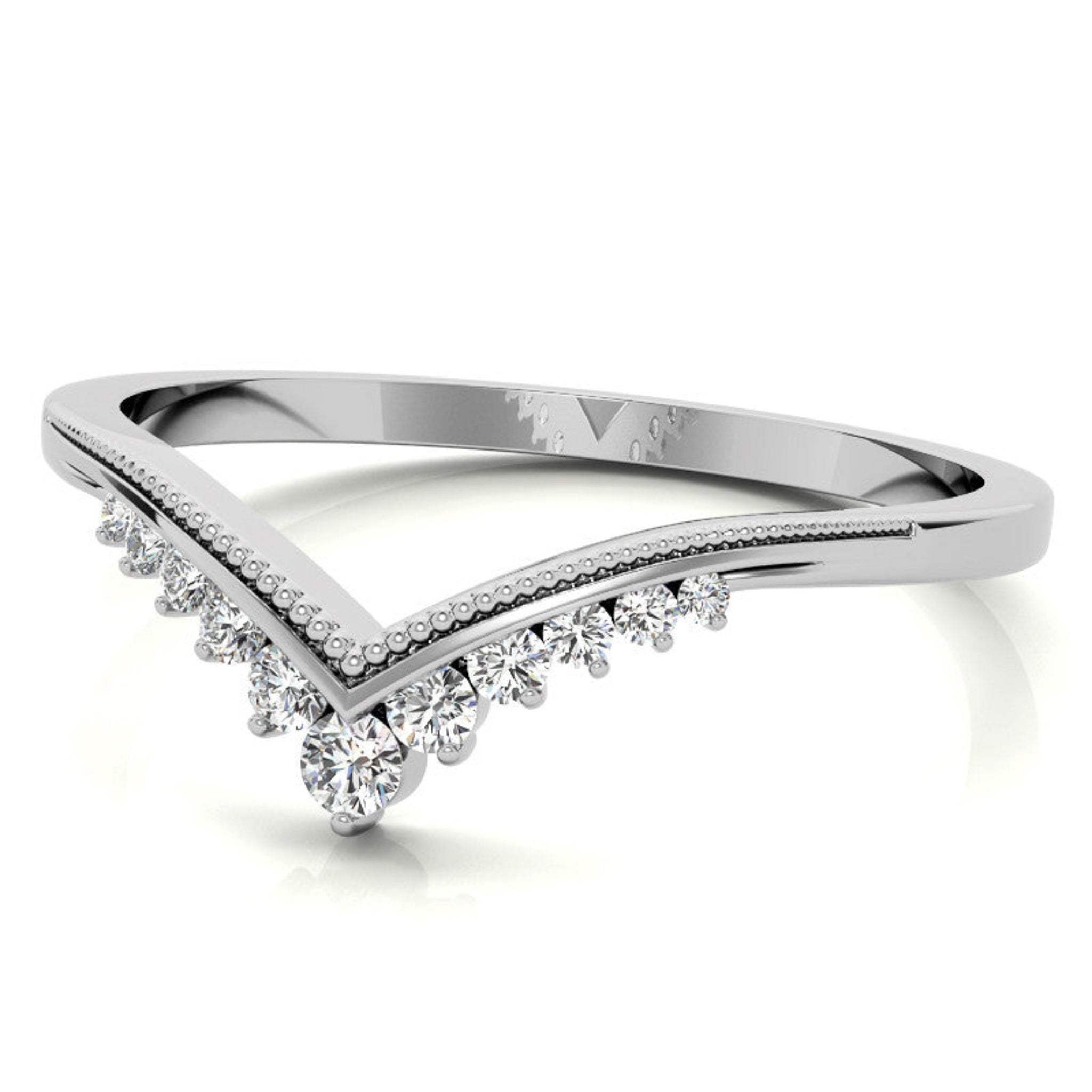 Adjustable Elegant Sterling Silver White Gold V-Shaped Chevron Diamond Ring For Women