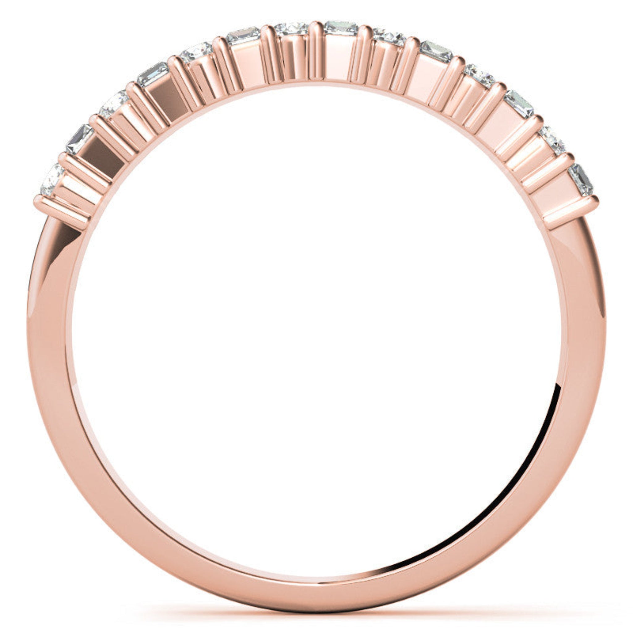 Sterling Silver Unique Adjustable Dual-Row Baguette and Round Diamond Rose Gold Band For Women