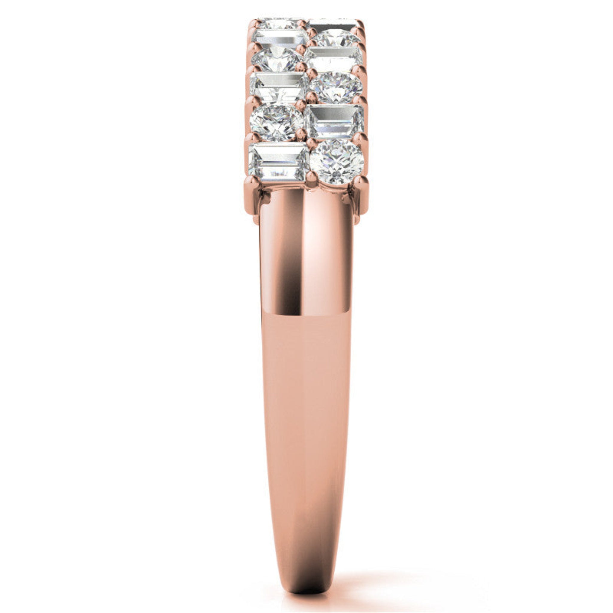 Sterling Silver Unique Adjustable Dual-Row Baguette and Round Diamond Rose Gold Band For Women