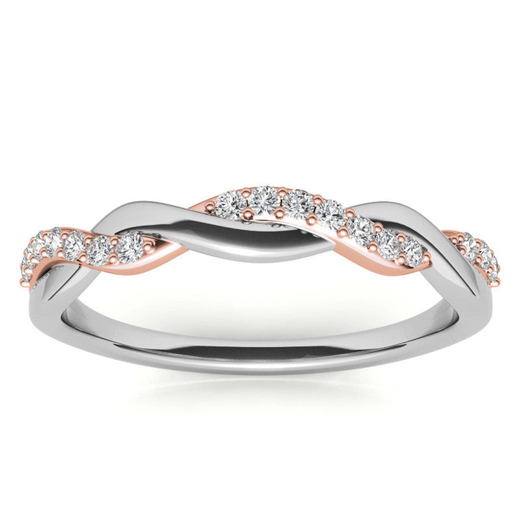 White Gold Silver Twist Semi-Eternity Rope Adjustable Crossroad Ring For Woman