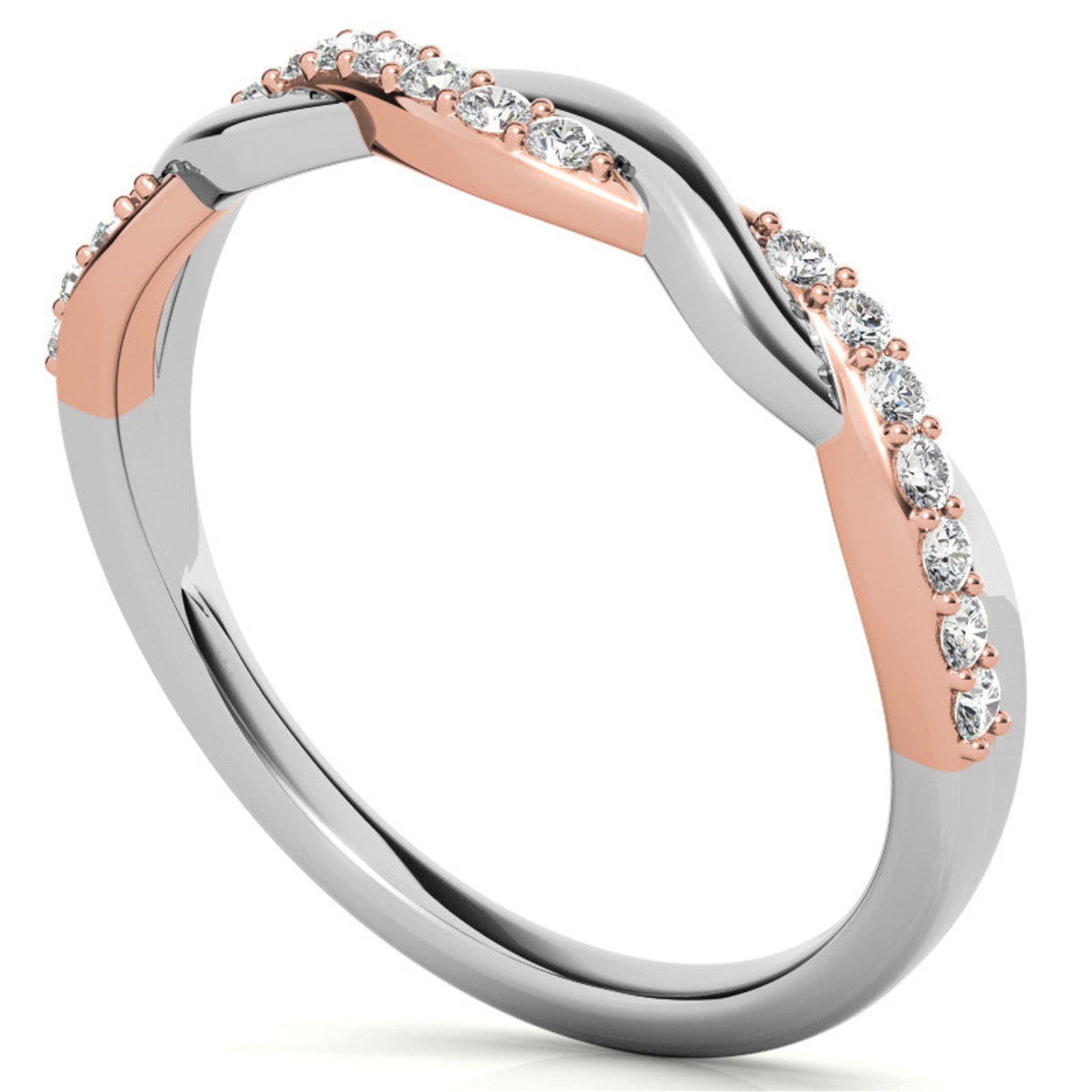 White Gold Silver Twist Semi-Eternity Rope Adjustable Crossroad Ring For Woman