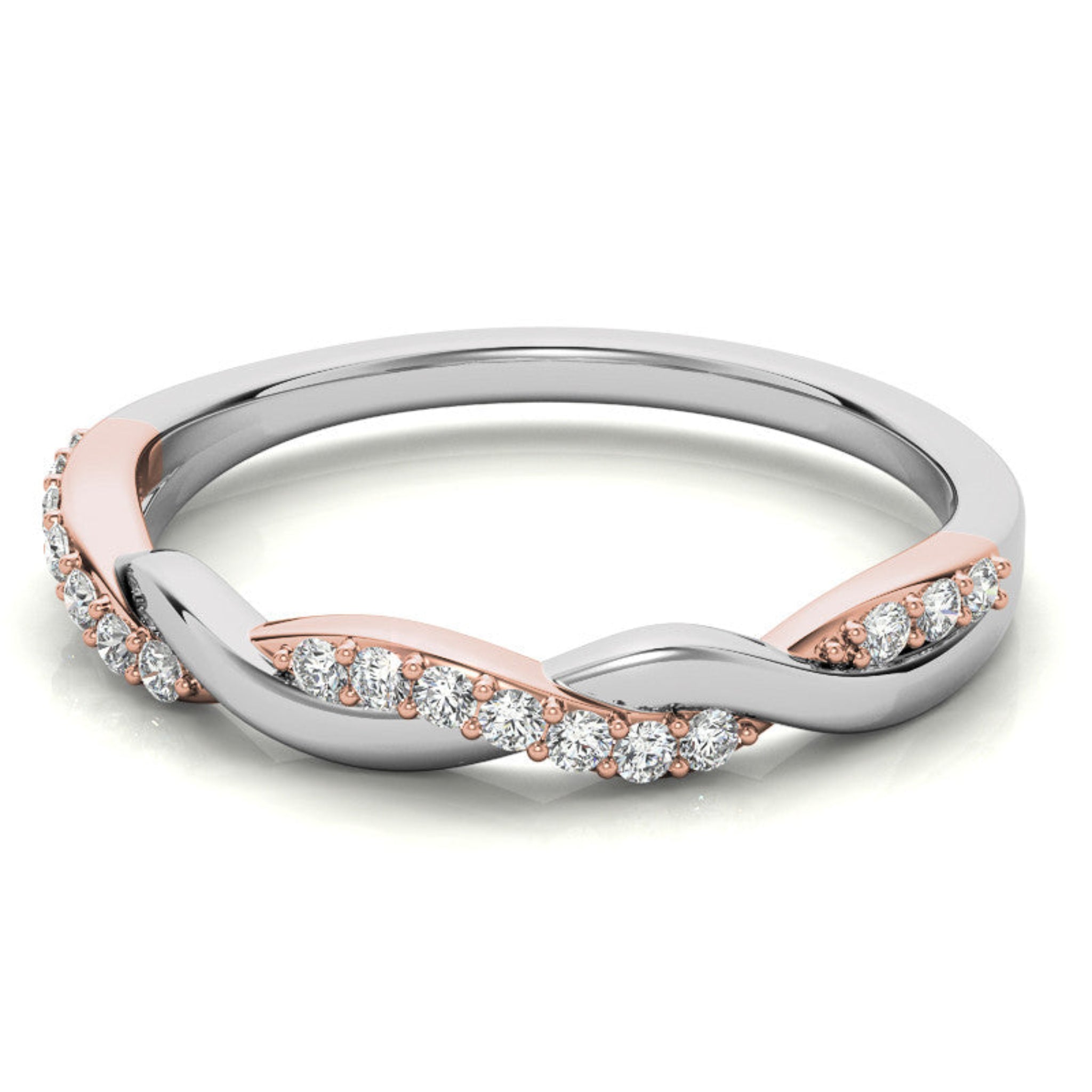 White Gold Silver Twist Semi-Eternity Rope Adjustable Crossroad Ring For Woman