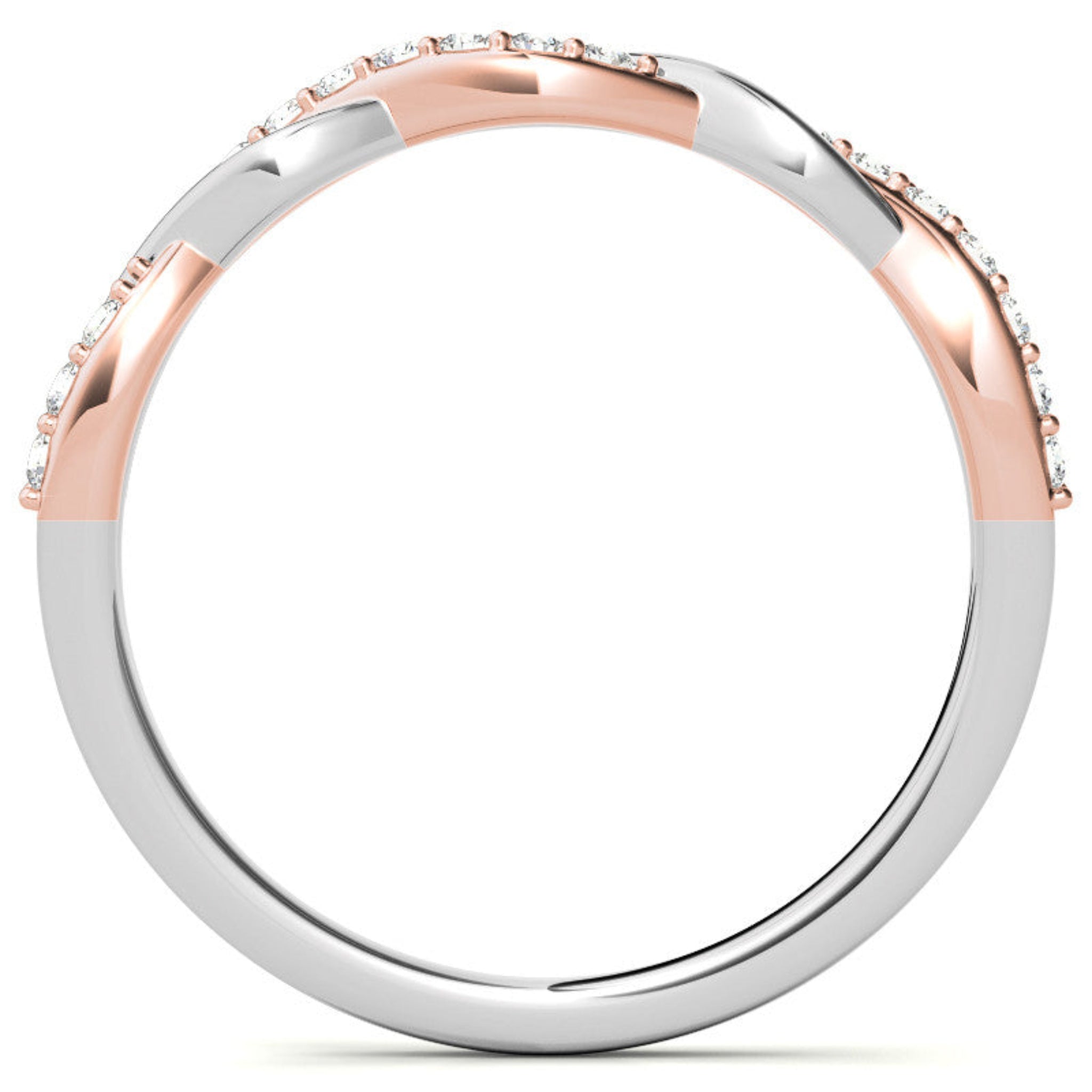 White Gold Silver Twist Semi-Eternity Rope Adjustable Crossroad Ring For Woman