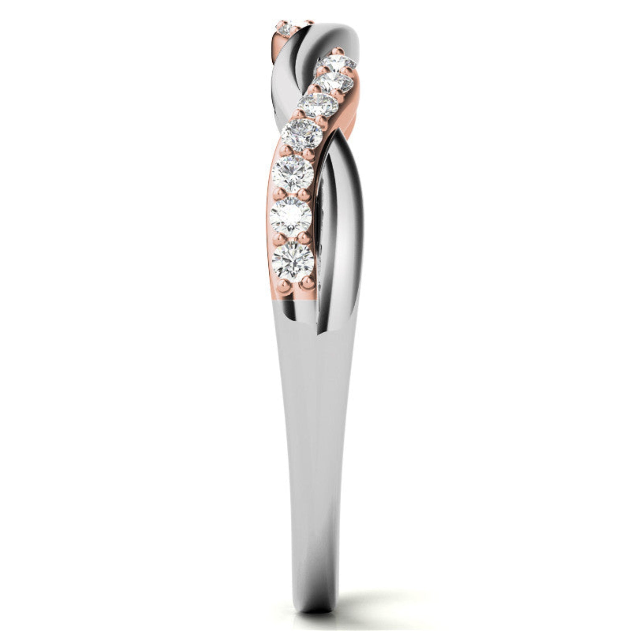 White Gold Silver Twist Semi-Eternity Rope Adjustable Crossroad Ring For Woman