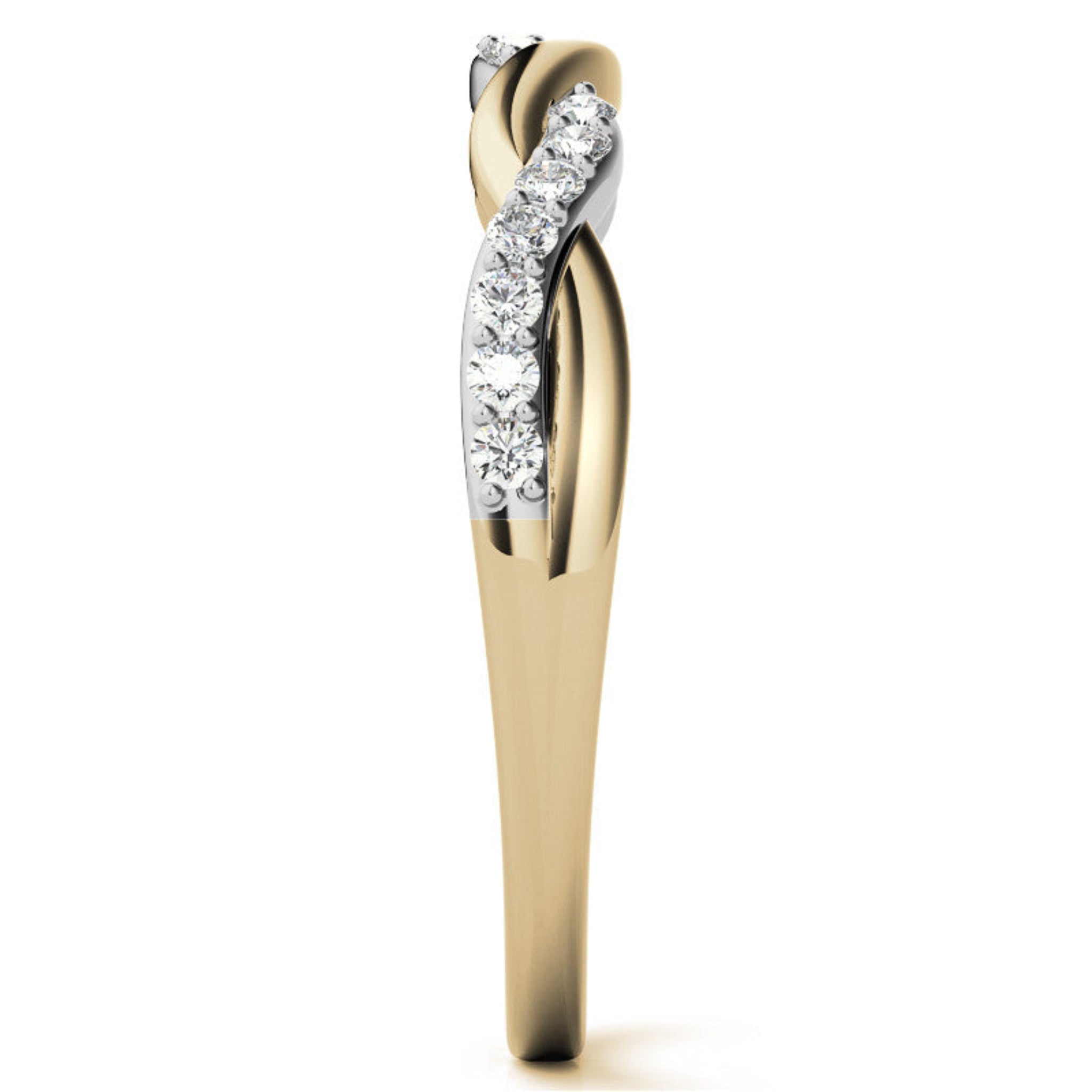 Yellow Gold Silver Twisted Semi-Eternity Rope Adjustable Crossroad Ring For Woman