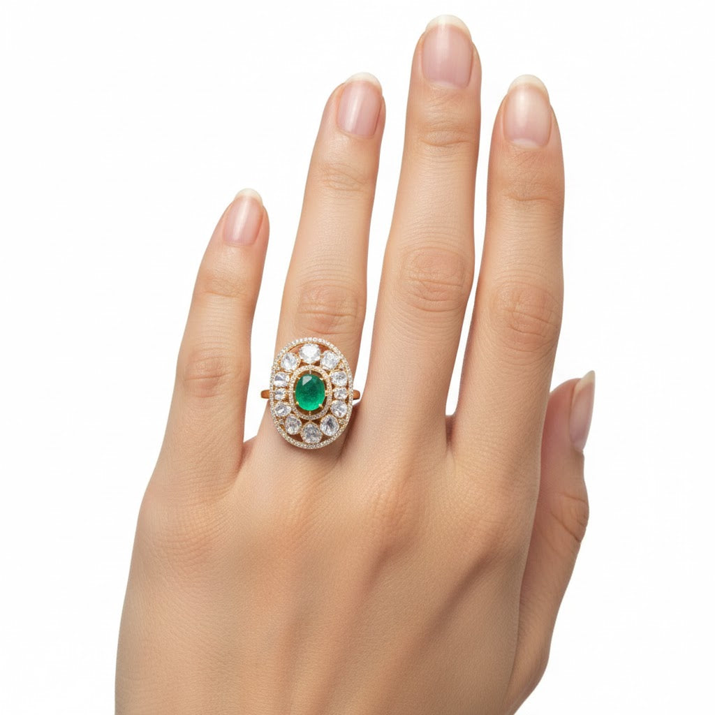 Oval Polki Emerald Cocktail Ring