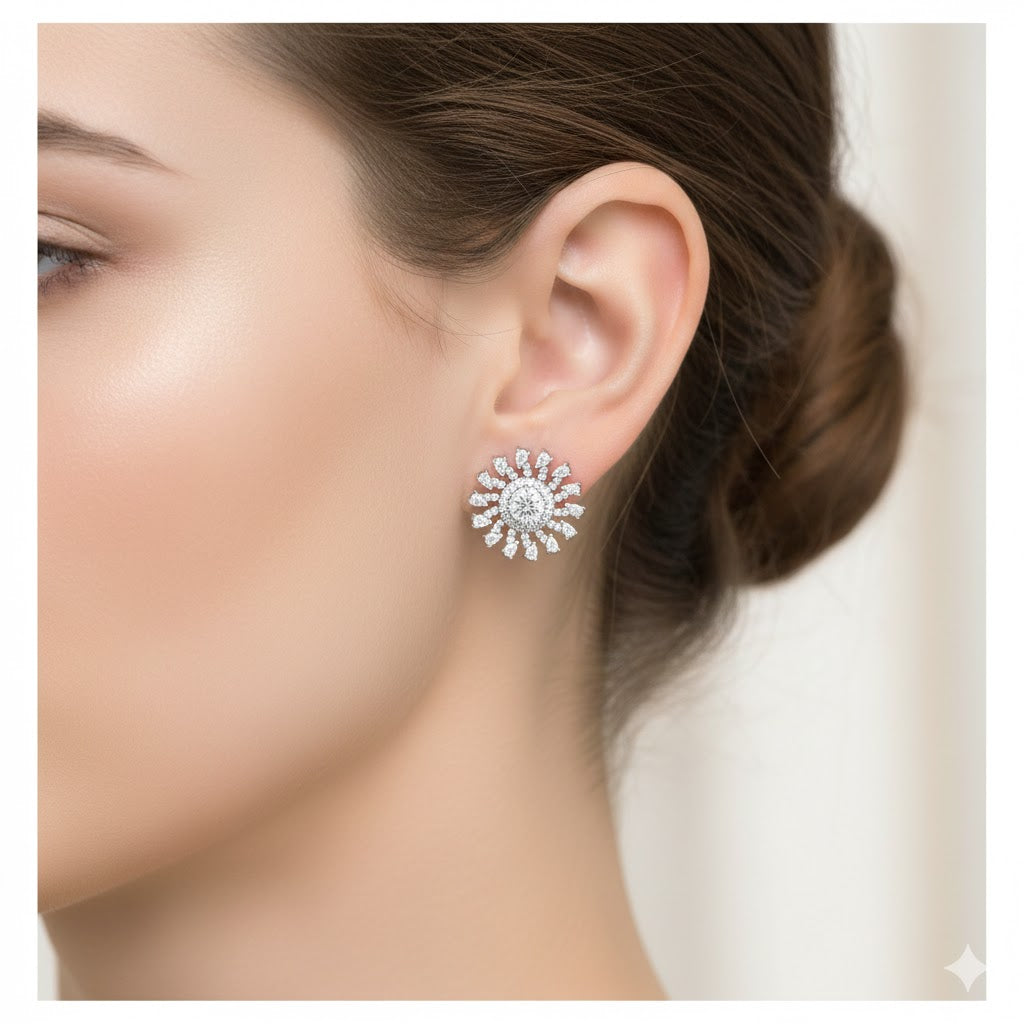 Elegant Sunburst Diamond Earrings