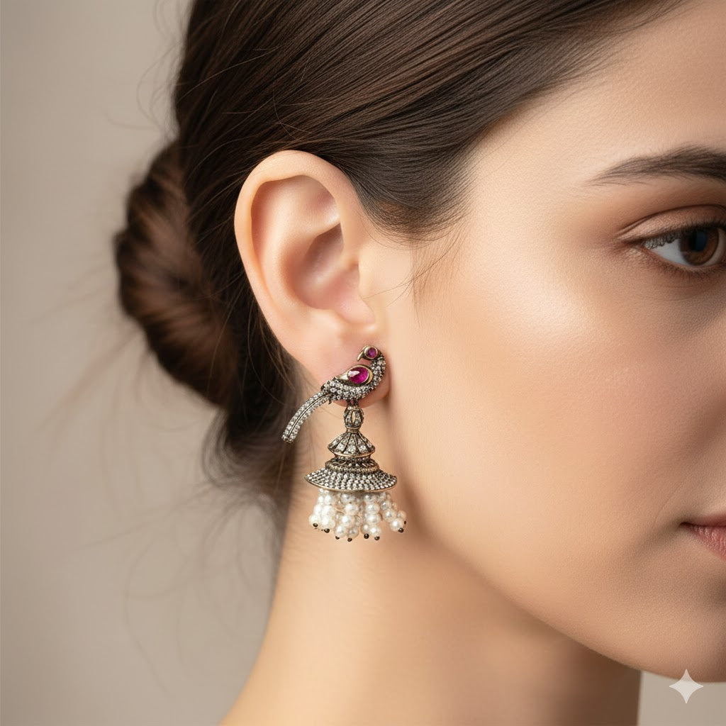 Vintage Peacock Jhumka Earrings