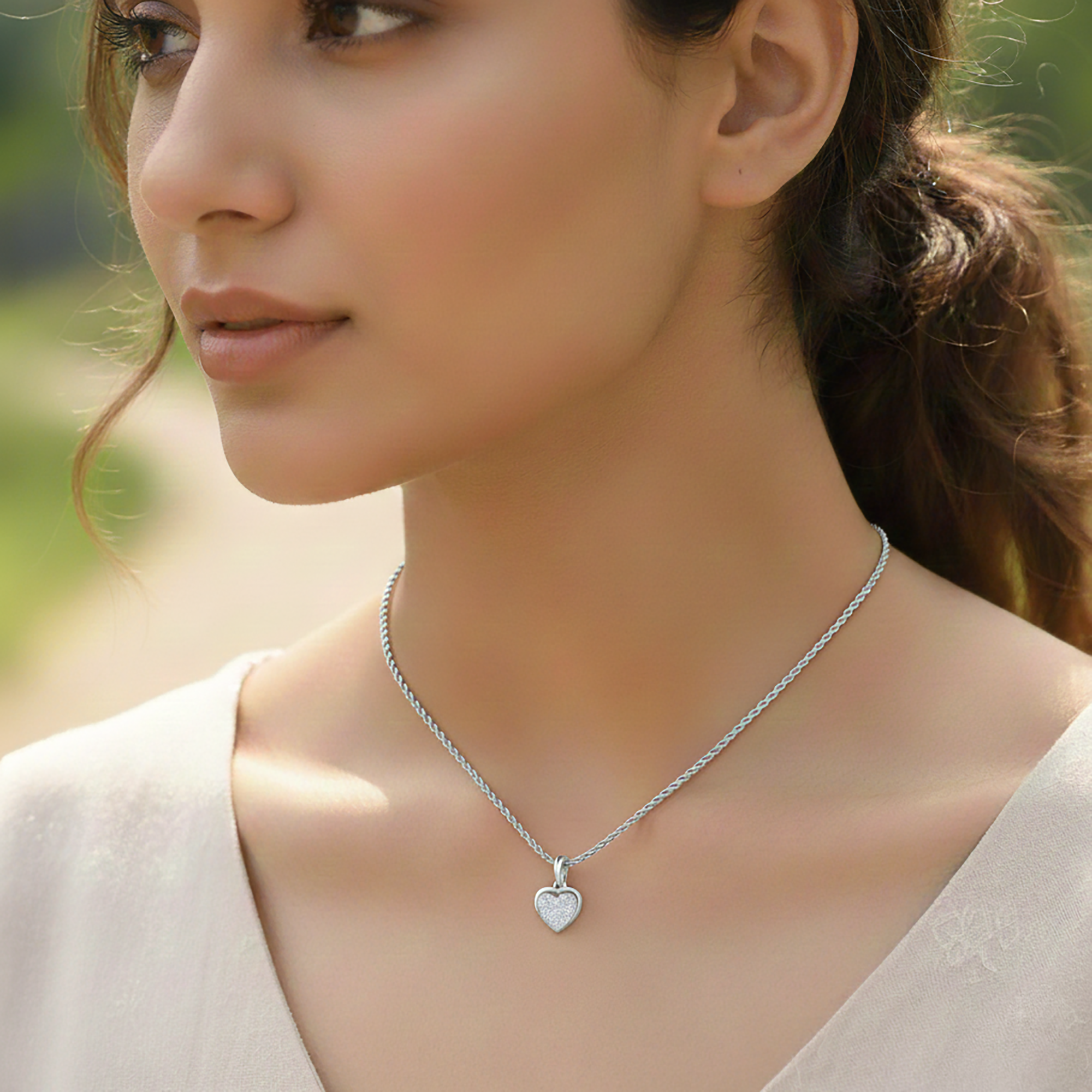 Sterling Silver Heart Diamond Pendant