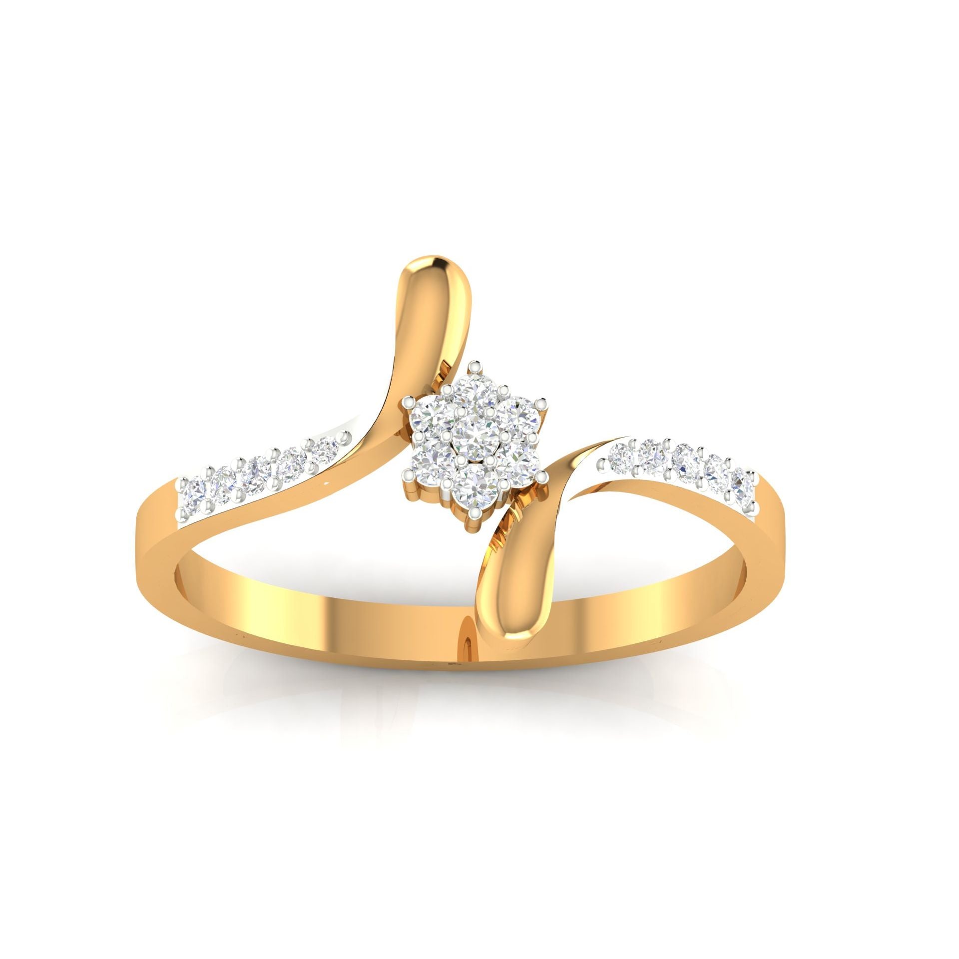 Silver Yellow Gold Adjustable Floral Cluster Accent Modern Twist Ring for Women