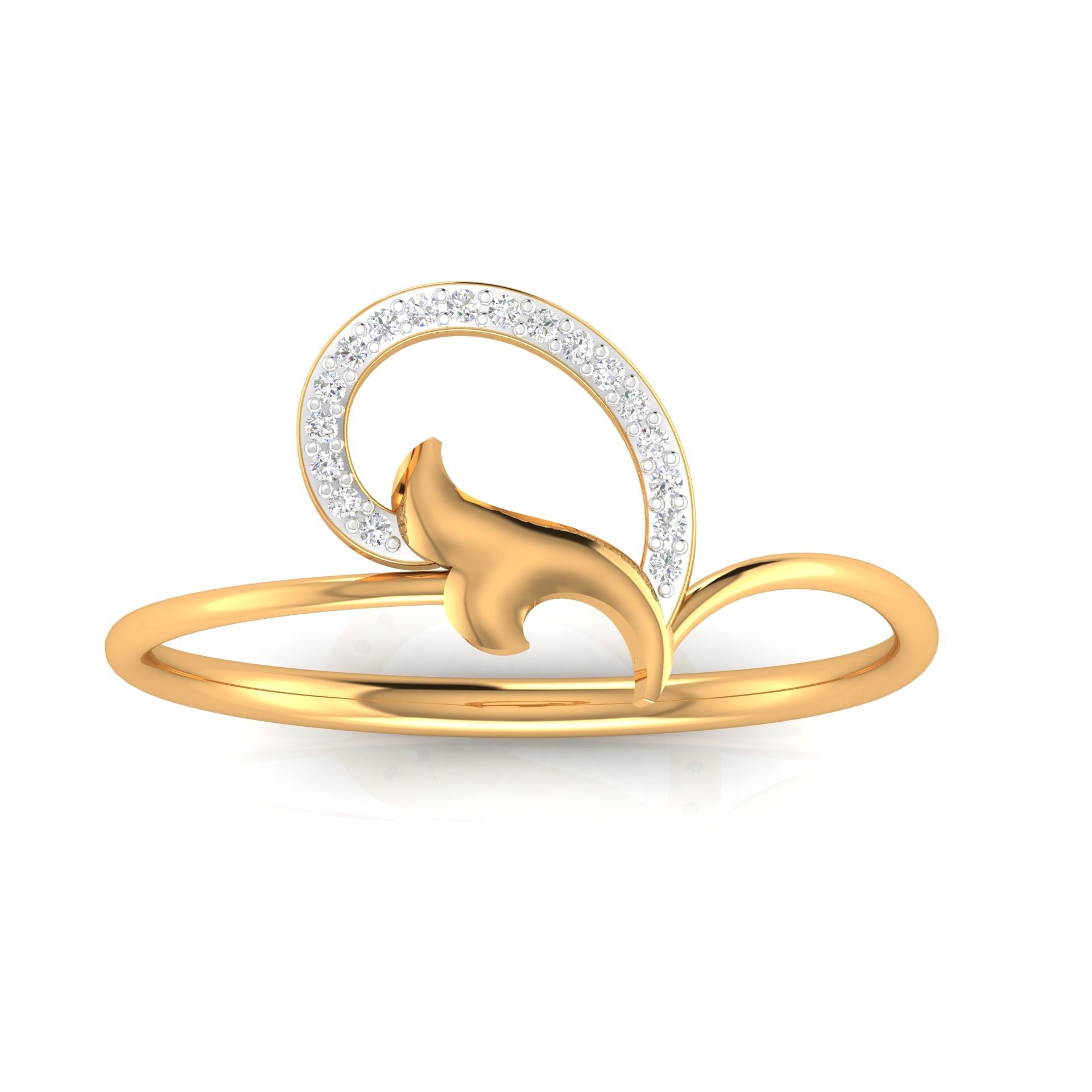 Silver Yellow Gold Adjustable Dolphin-Inspired Diamond Loop Ring For Woman