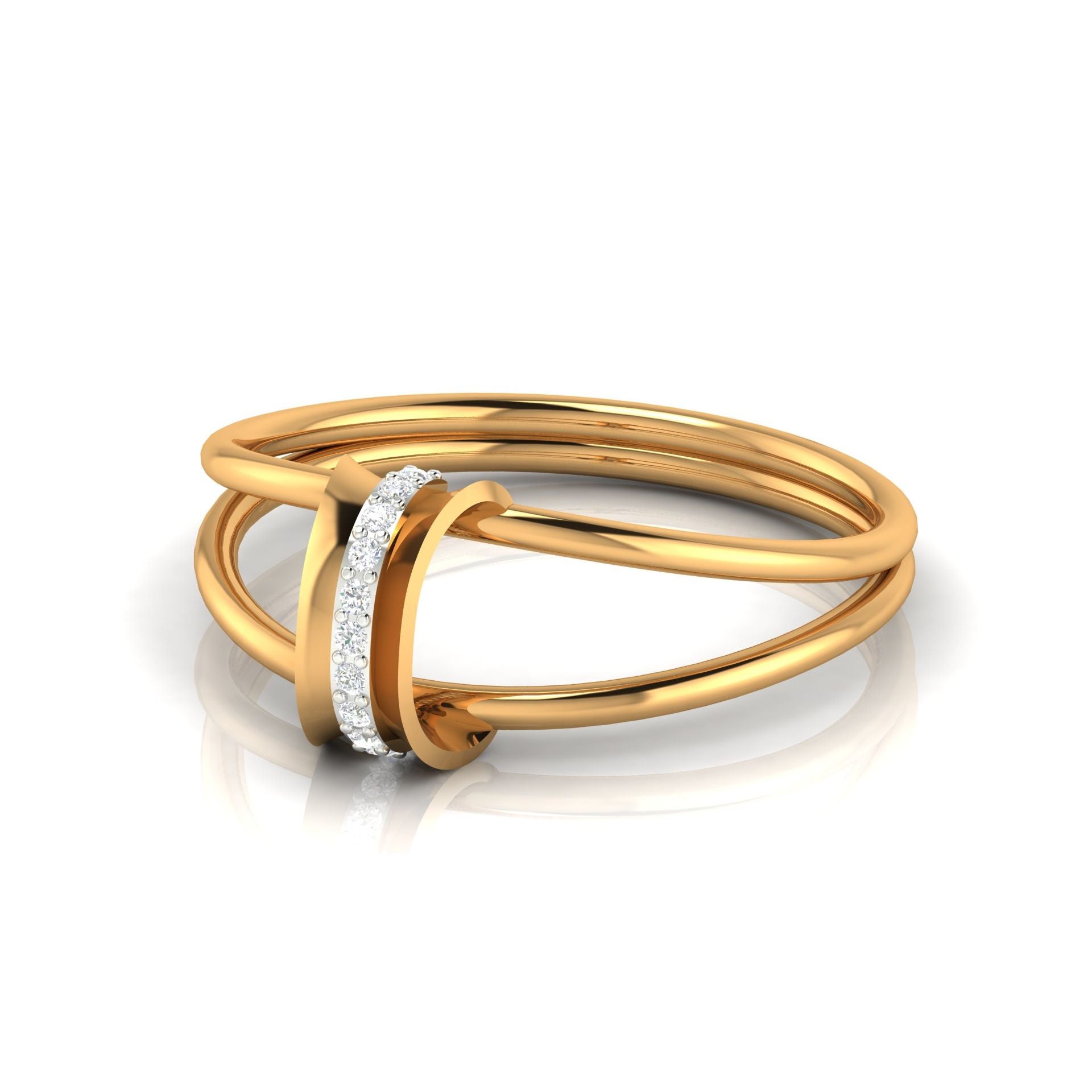Sterling Silver Timeless Adjustable Row of Radiance Round Diamond Yellow Gold Ring For Women
