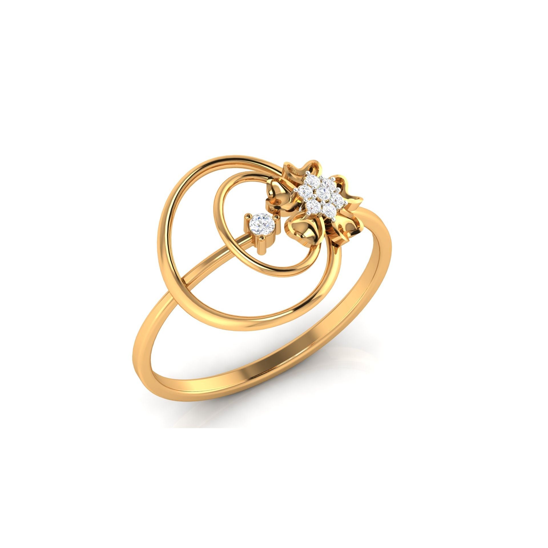 Yellow Gold Adjustable Silver Stylish Double Swirling Floral Zirconia Stones Ring For Woman