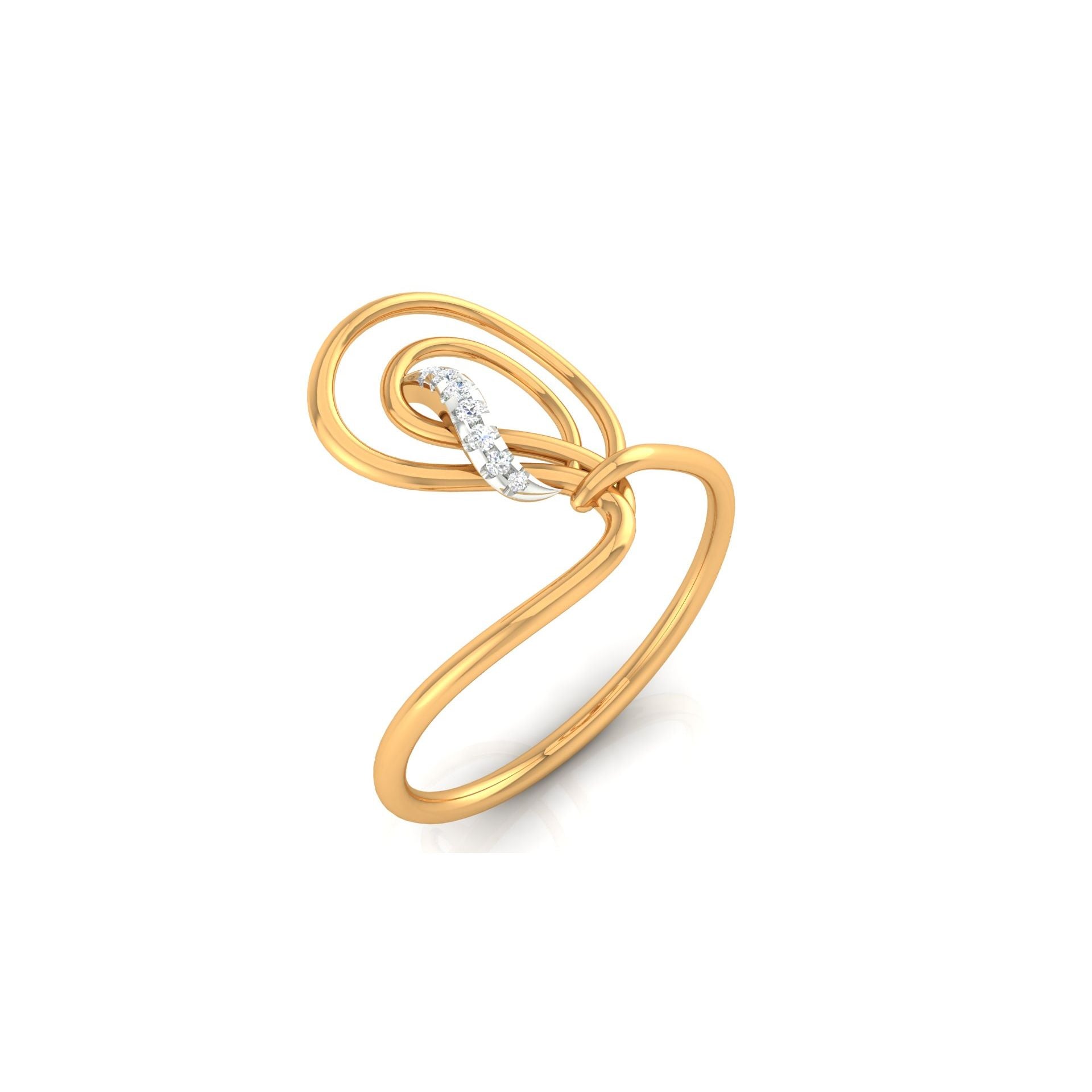 Silver Yellow Gold Adjustable Open Curved Abstract Diamond Accent Ring For Woman