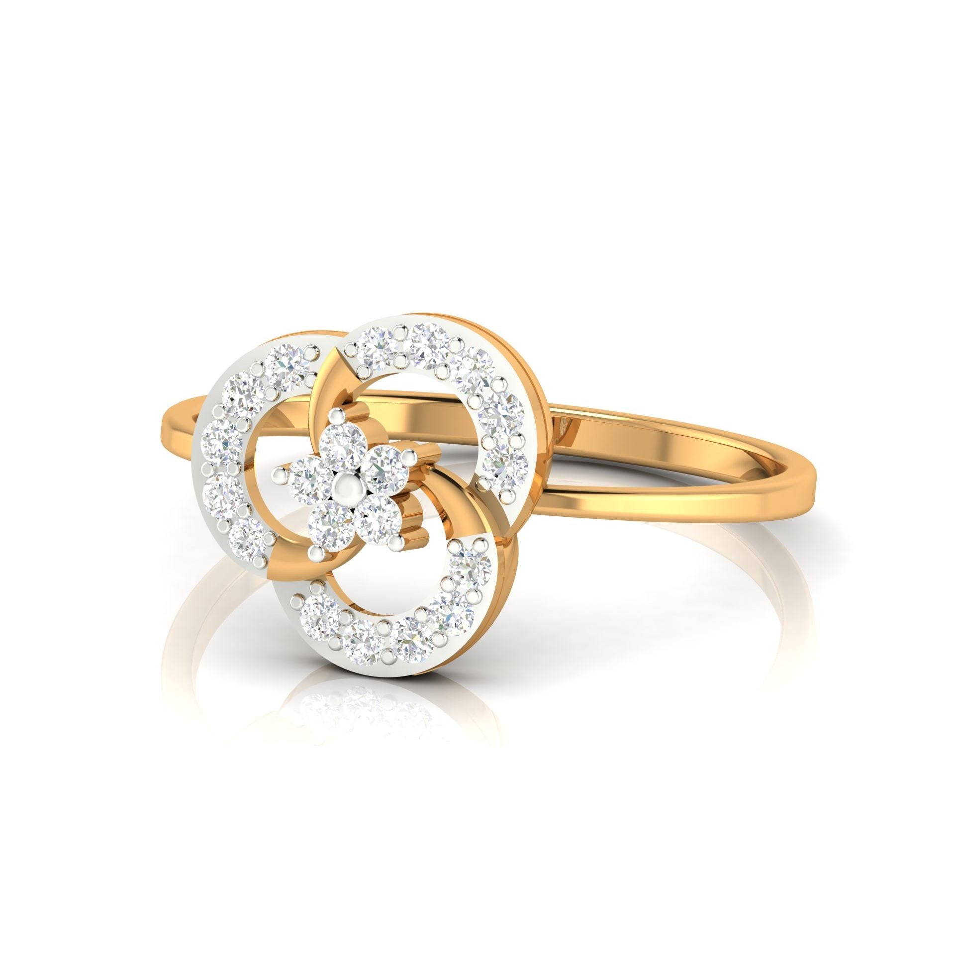 Adjustable Sterling Silver Luxury Yellow Gold Floral Round Diamond Ring For Women