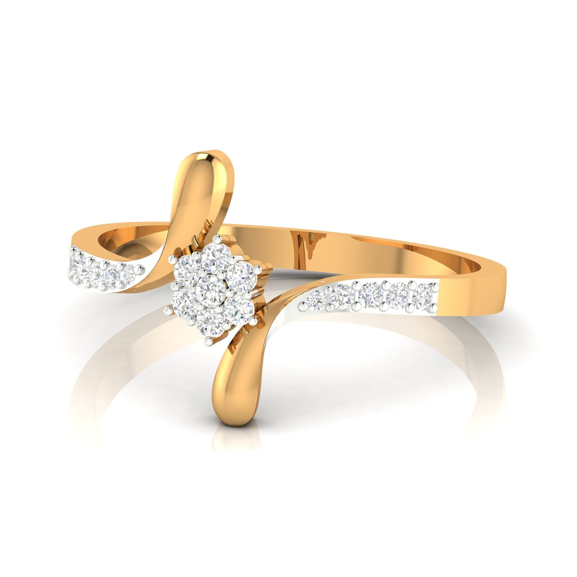 Silver Yellow Gold Adjustable Floral Cluster Accent Modern Twist Ring for Women