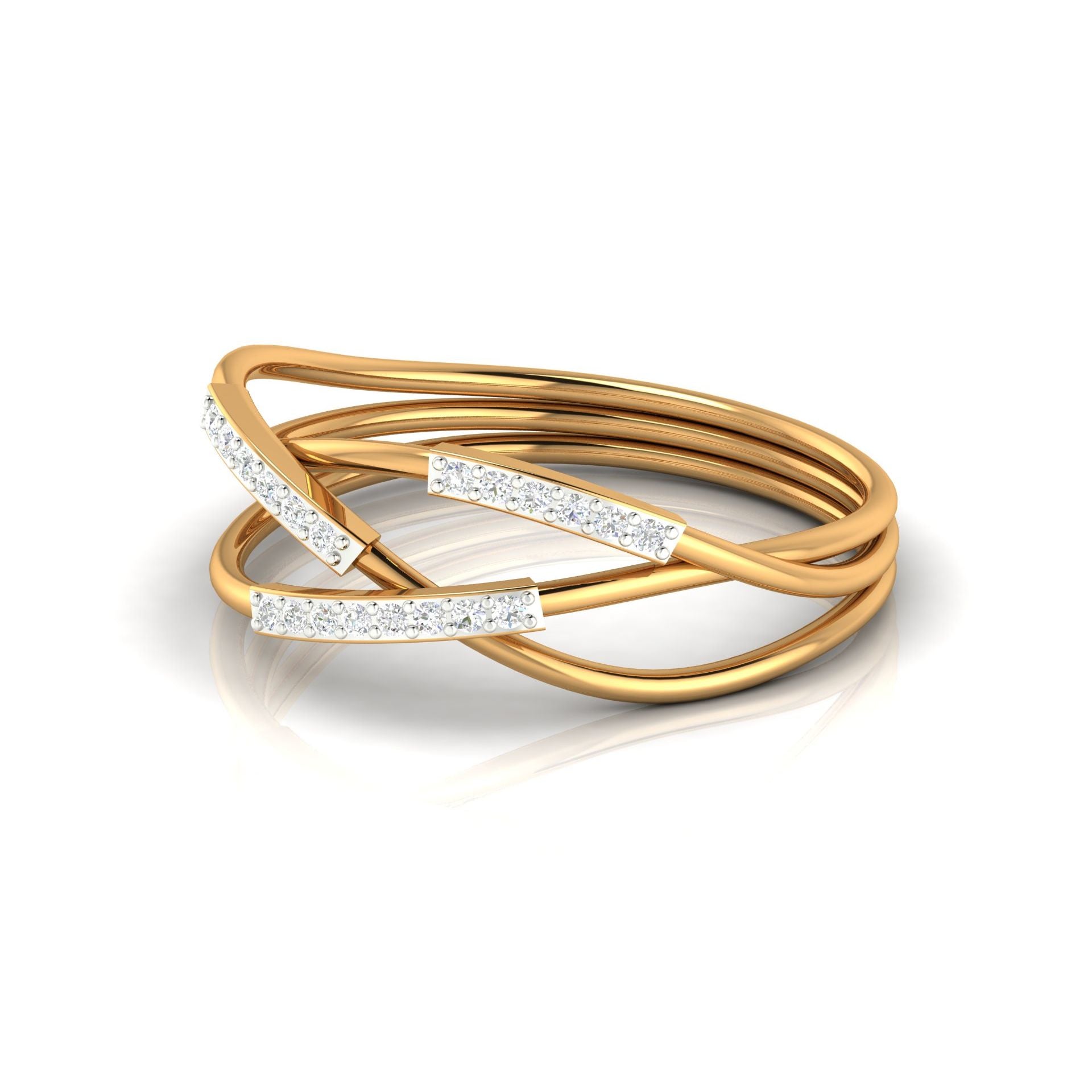 Adjustable Sterling Silver Unique Yellow Gold Intertwined Diamond Ring For Women