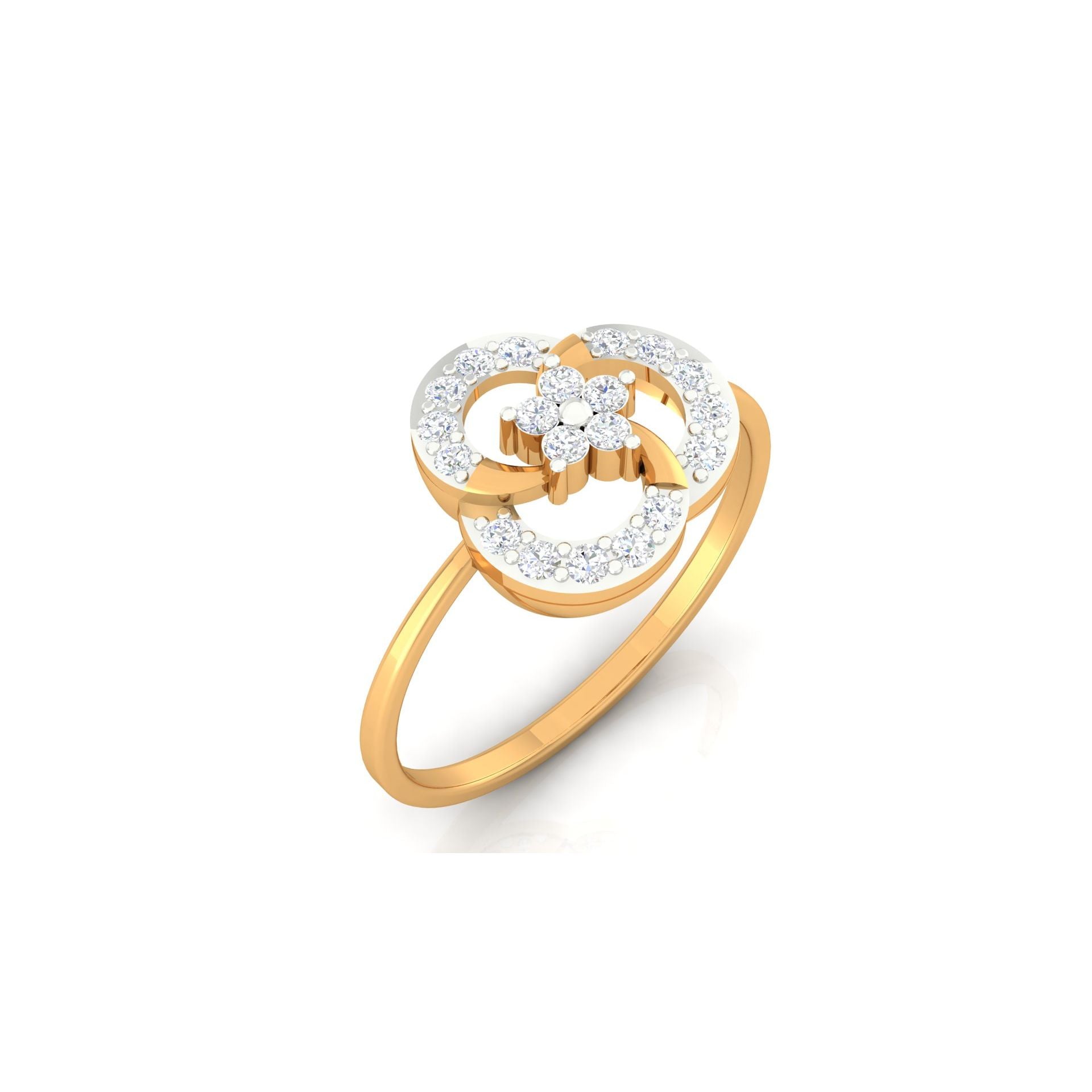 Adjustable Sterling Silver Luxury Yellow Gold Floral Round Diamond Ring For Women
