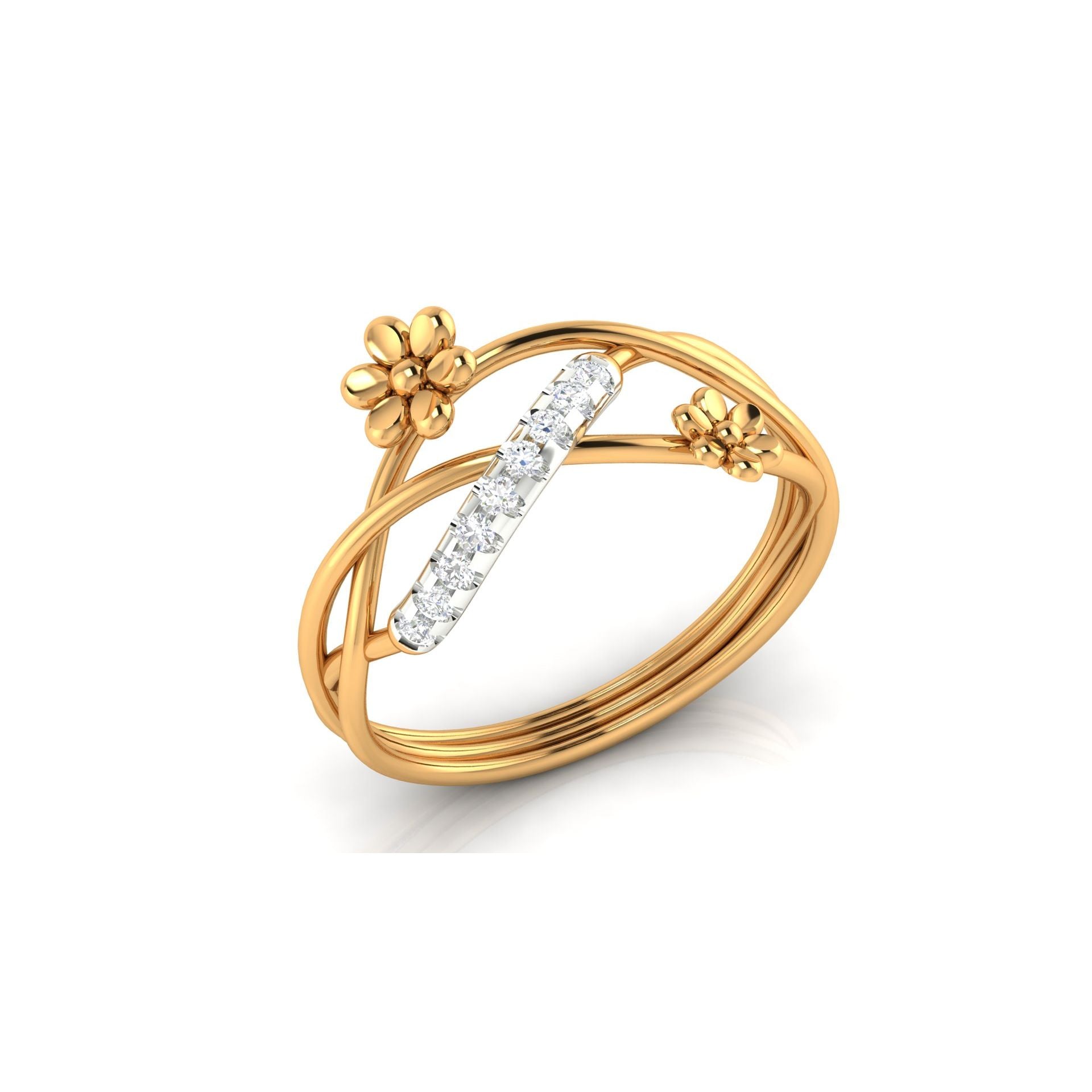 Yellow Gold Adjustable Silver Elegant Open Infinity Twist Intertwined Duo Floral Ring For Woman
