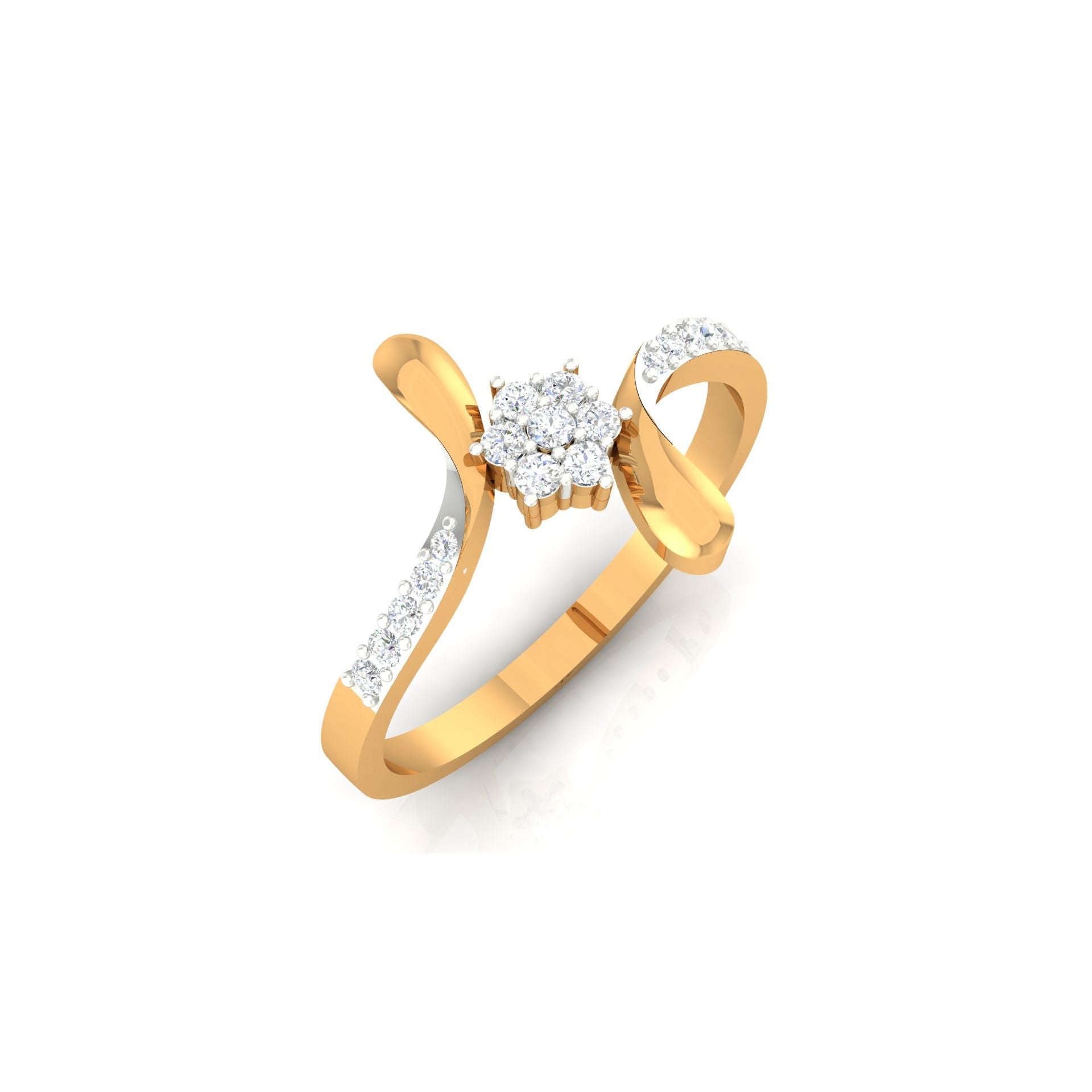 Silver Yellow Gold Adjustable Floral Cluster Accent Modern Twist Ring for Women