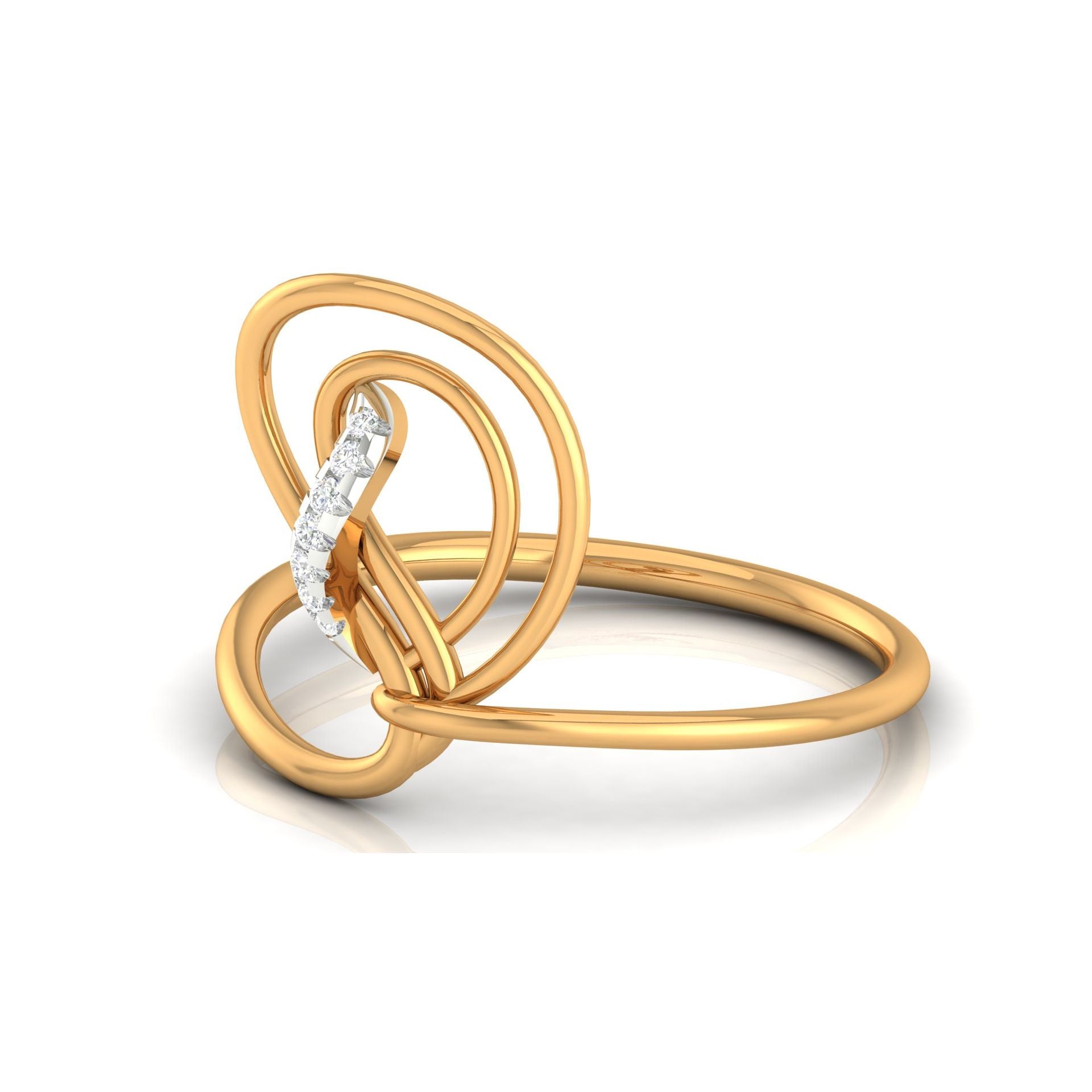 Silver Yellow Gold Adjustable Open Curved Abstract Diamond Accent Ring For Woman