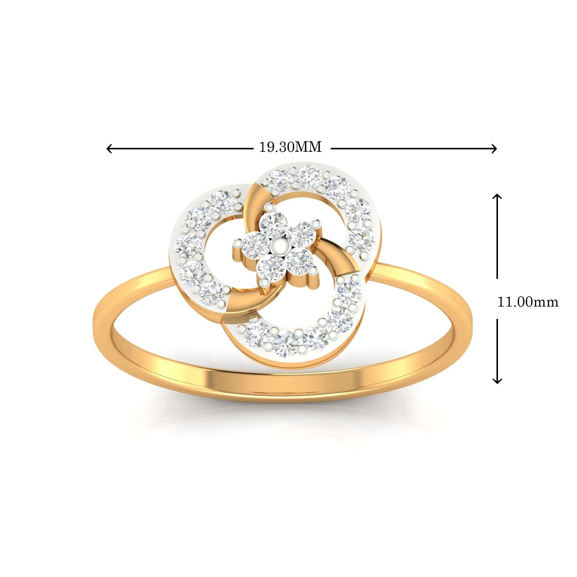 Adjustable Sterling Silver Luxury Yellow Gold Floral Round Diamond Ring For Women