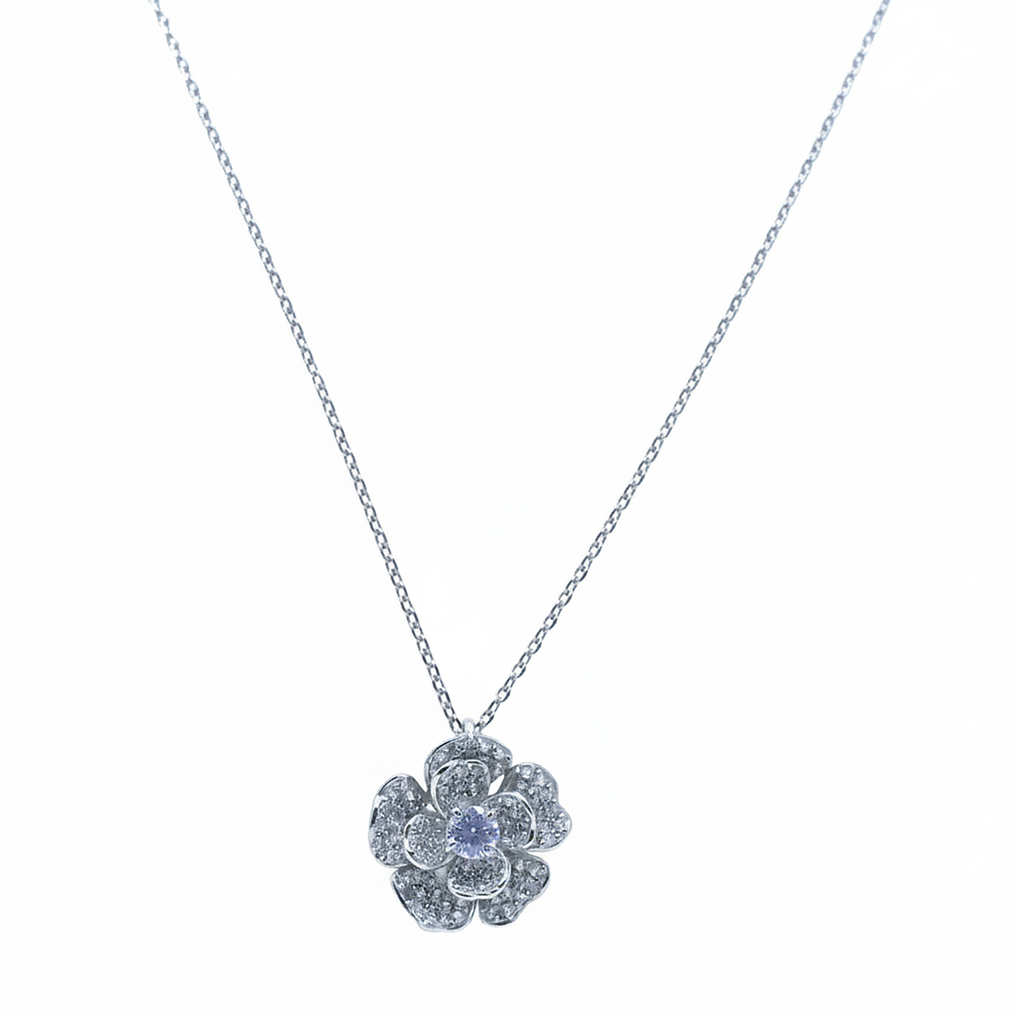 Dainty Silver Flower Pendant