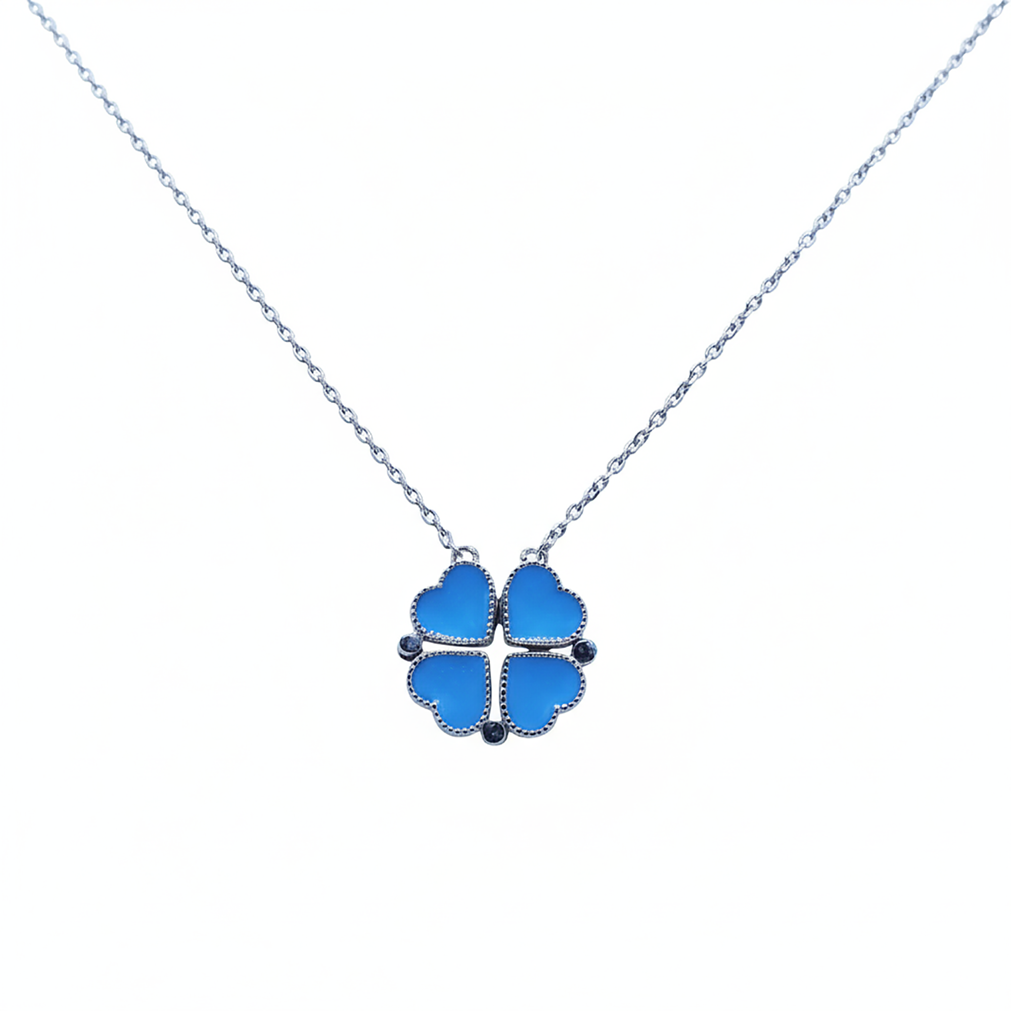 Blue Enamel Heart Clover Pendant