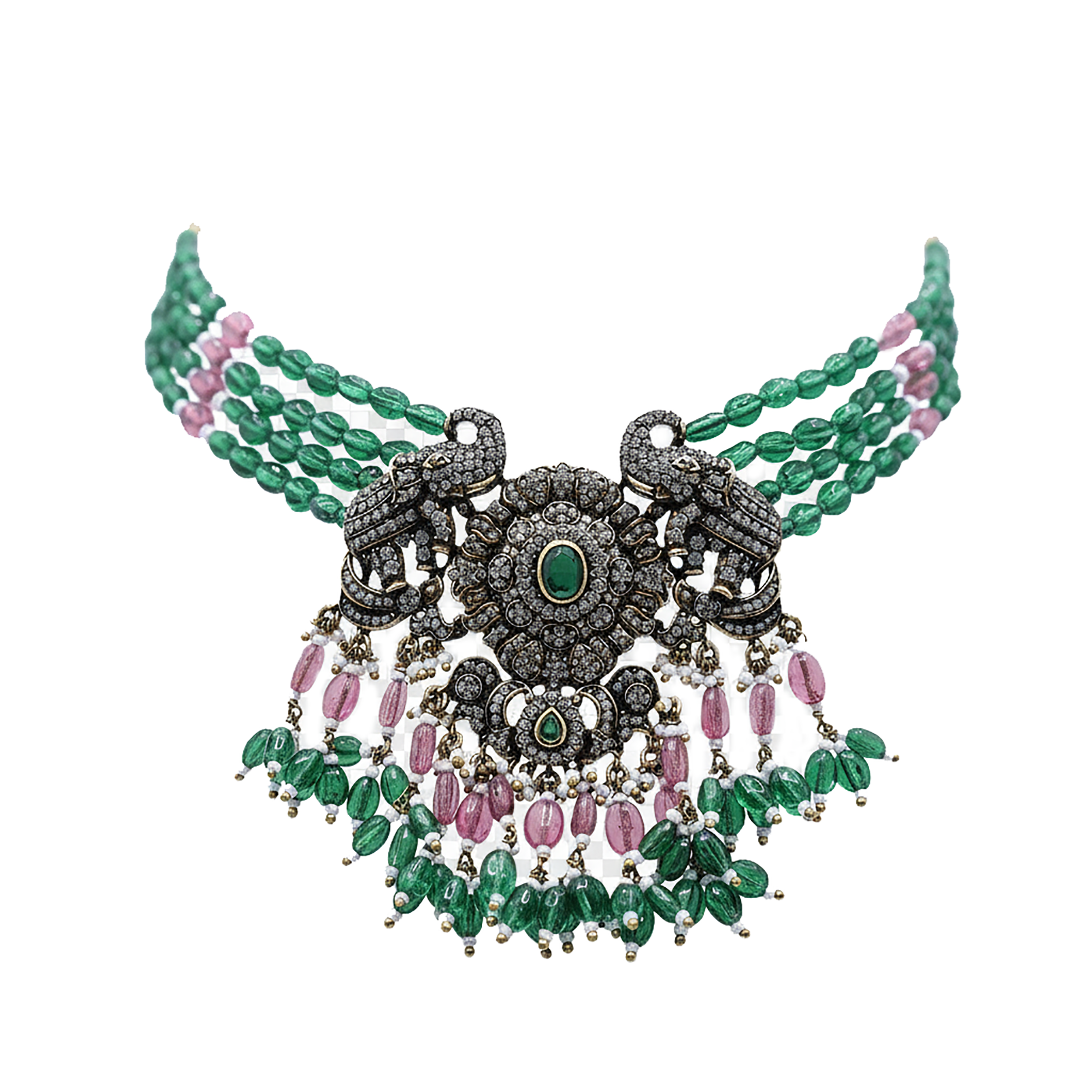 Vintage Maharani Emerald Elephant Necklace