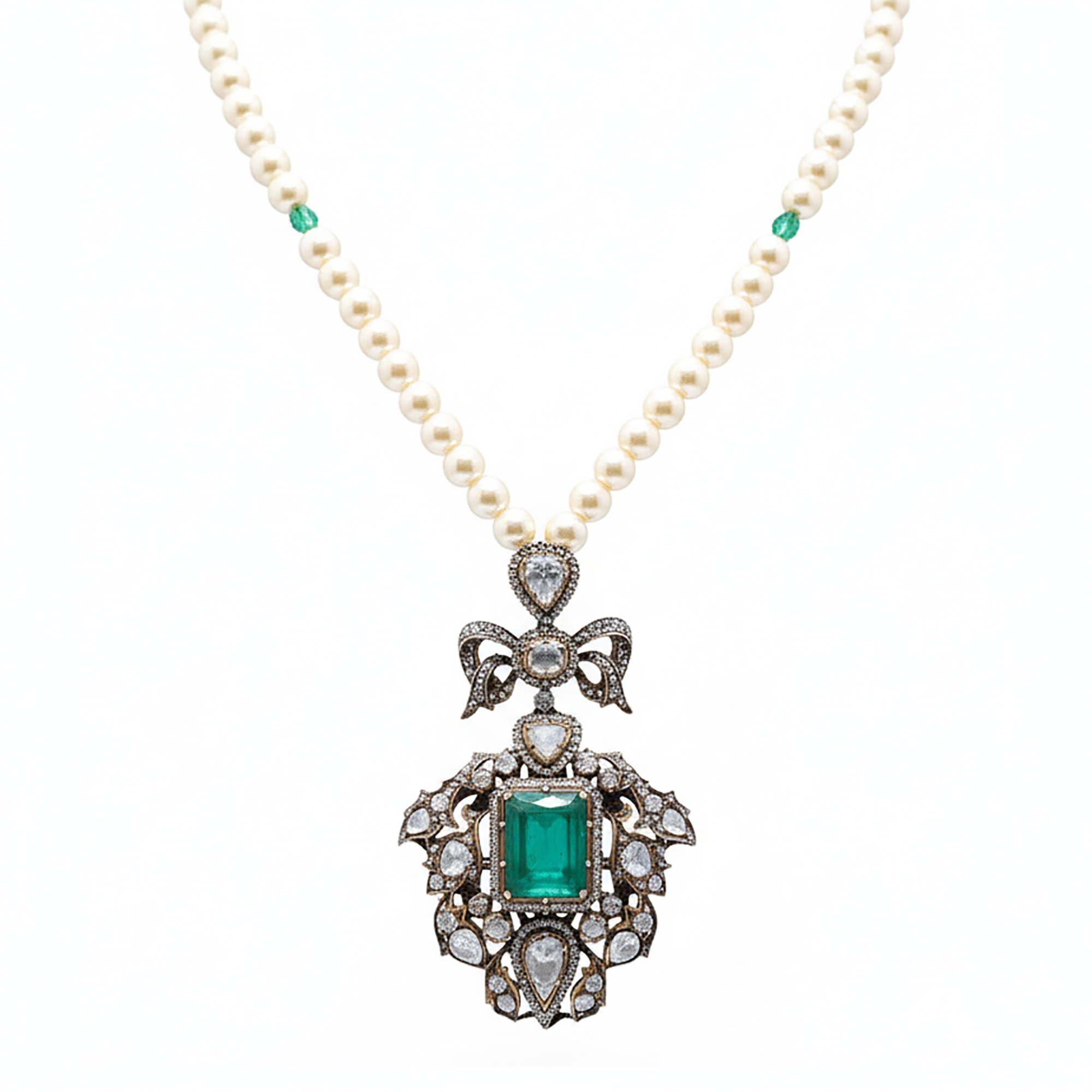 Royal Radiant Emerald Polki Necklace