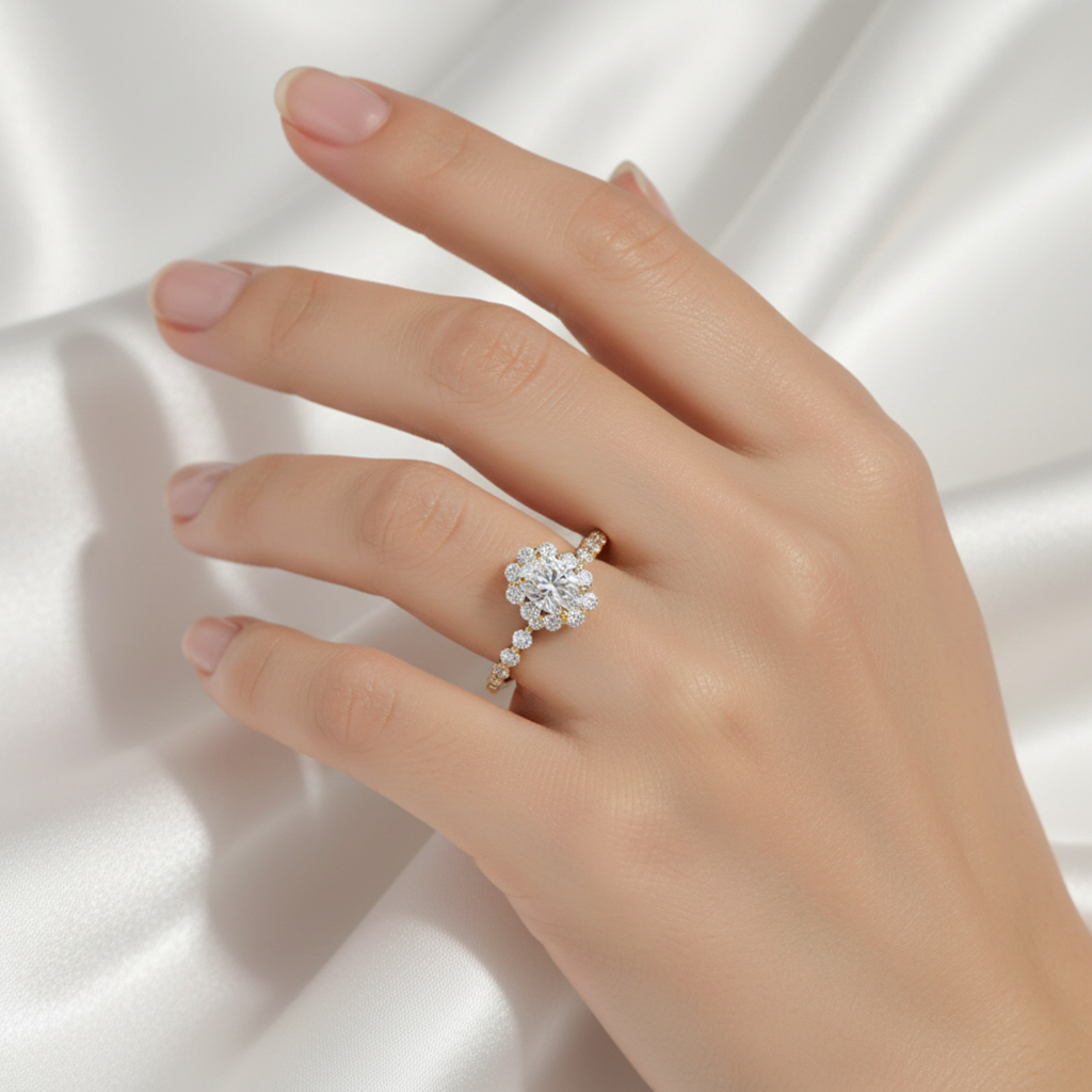 Gold Plated Oval Halo Ring