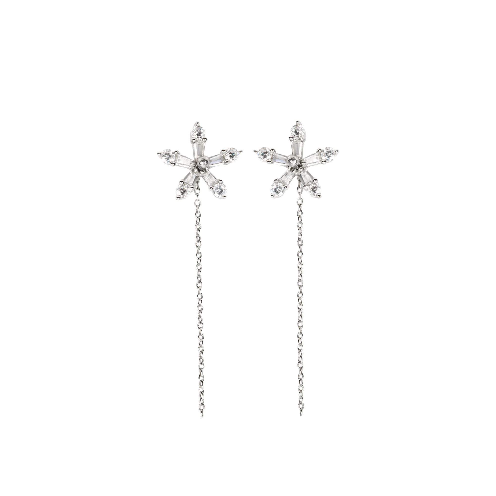 Silver Flower Threader Earrings