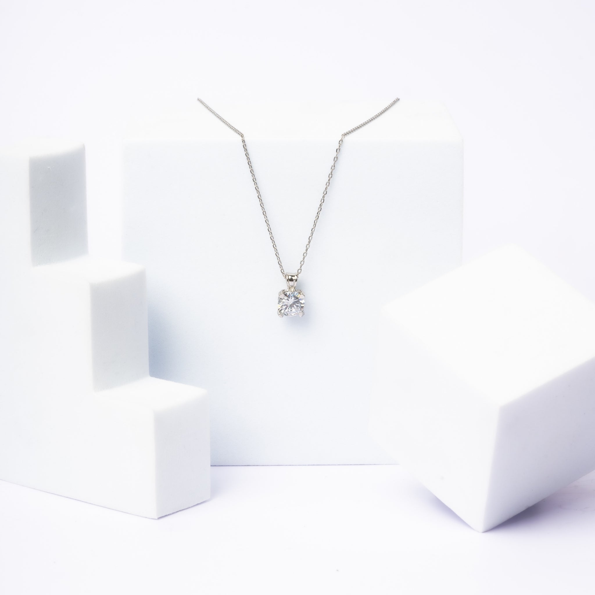 925 Sterling Silver Sculpted Square Solitaire Pendant AUS-682