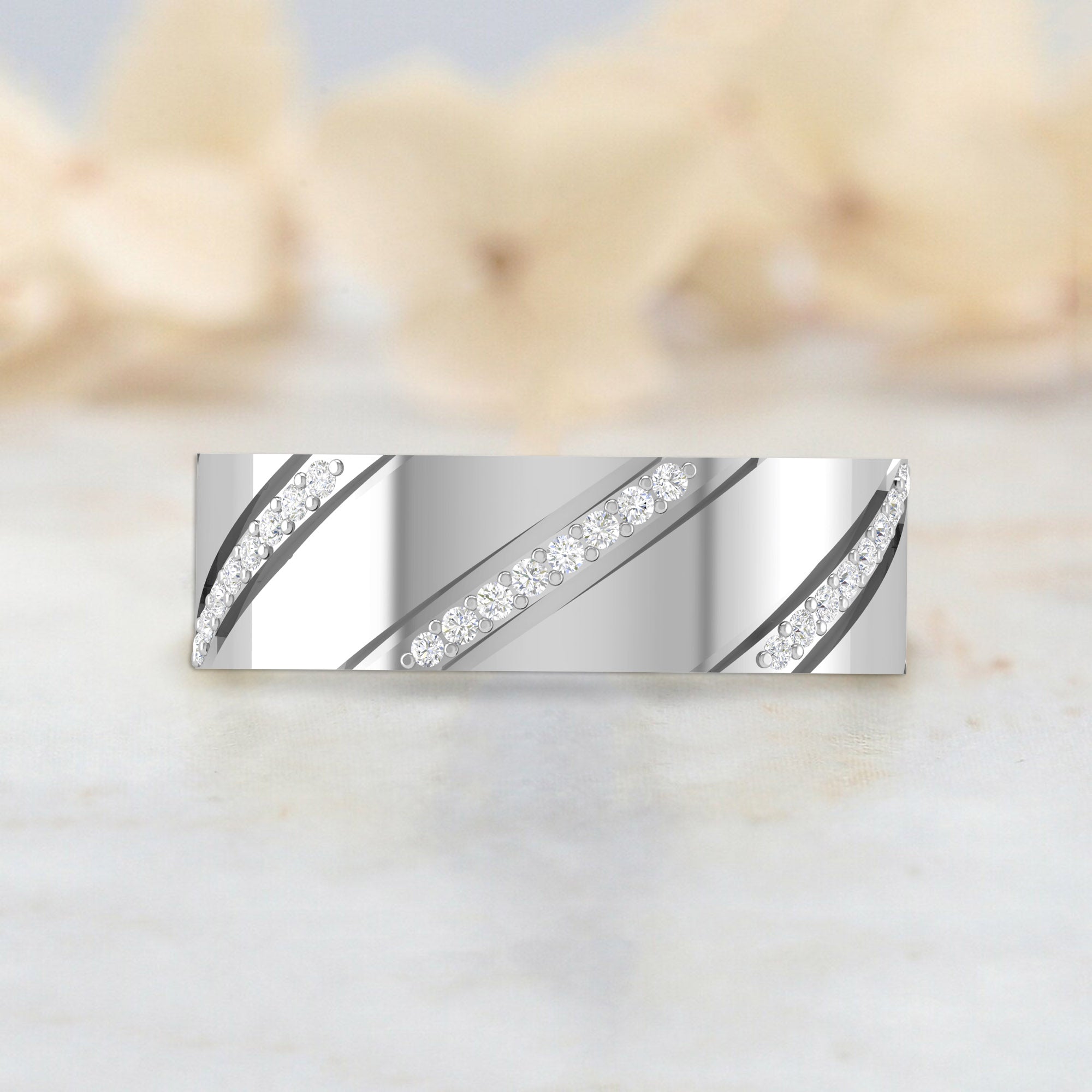 Layered White Gold Adjustable Silver Striped Band