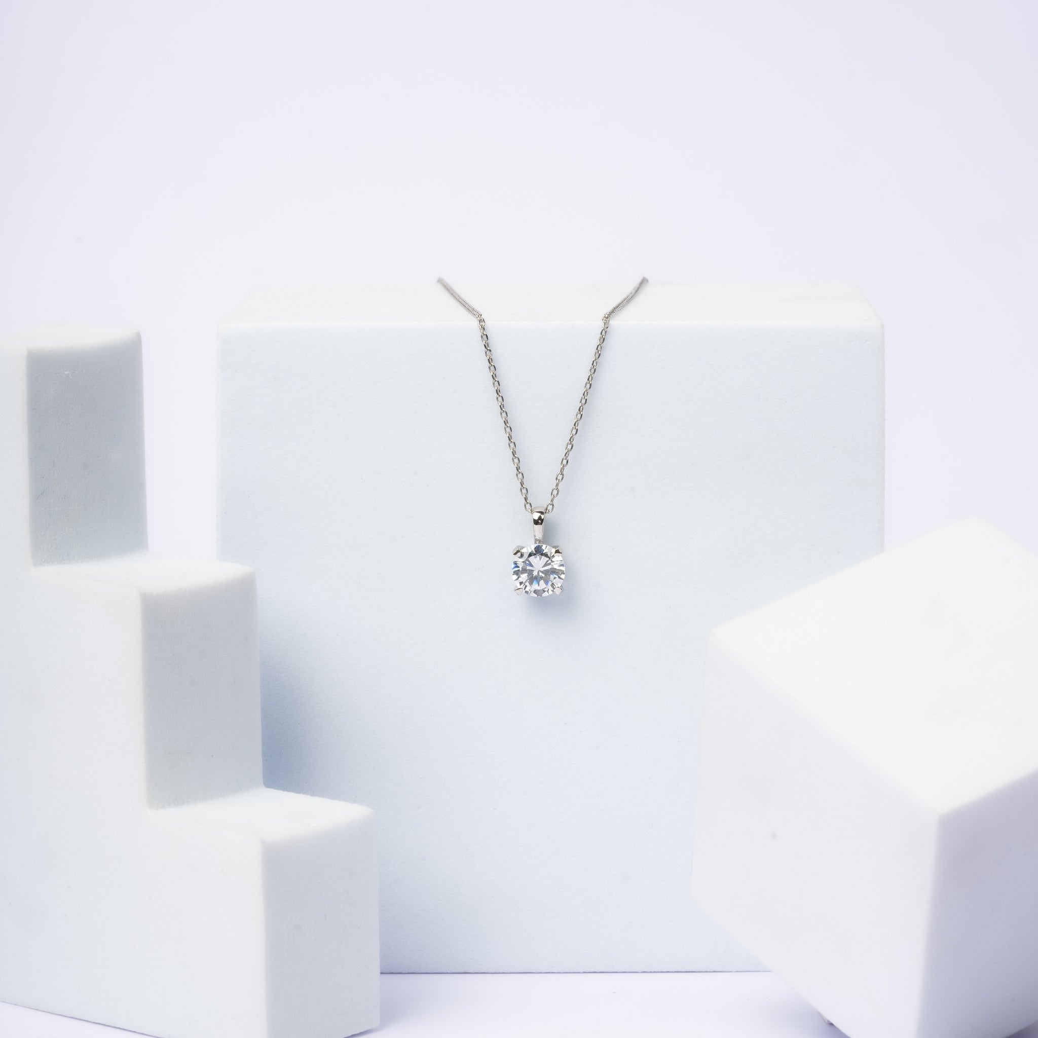 925 Sterling Silver Geometric Square Solitaire Pendant AUS-685