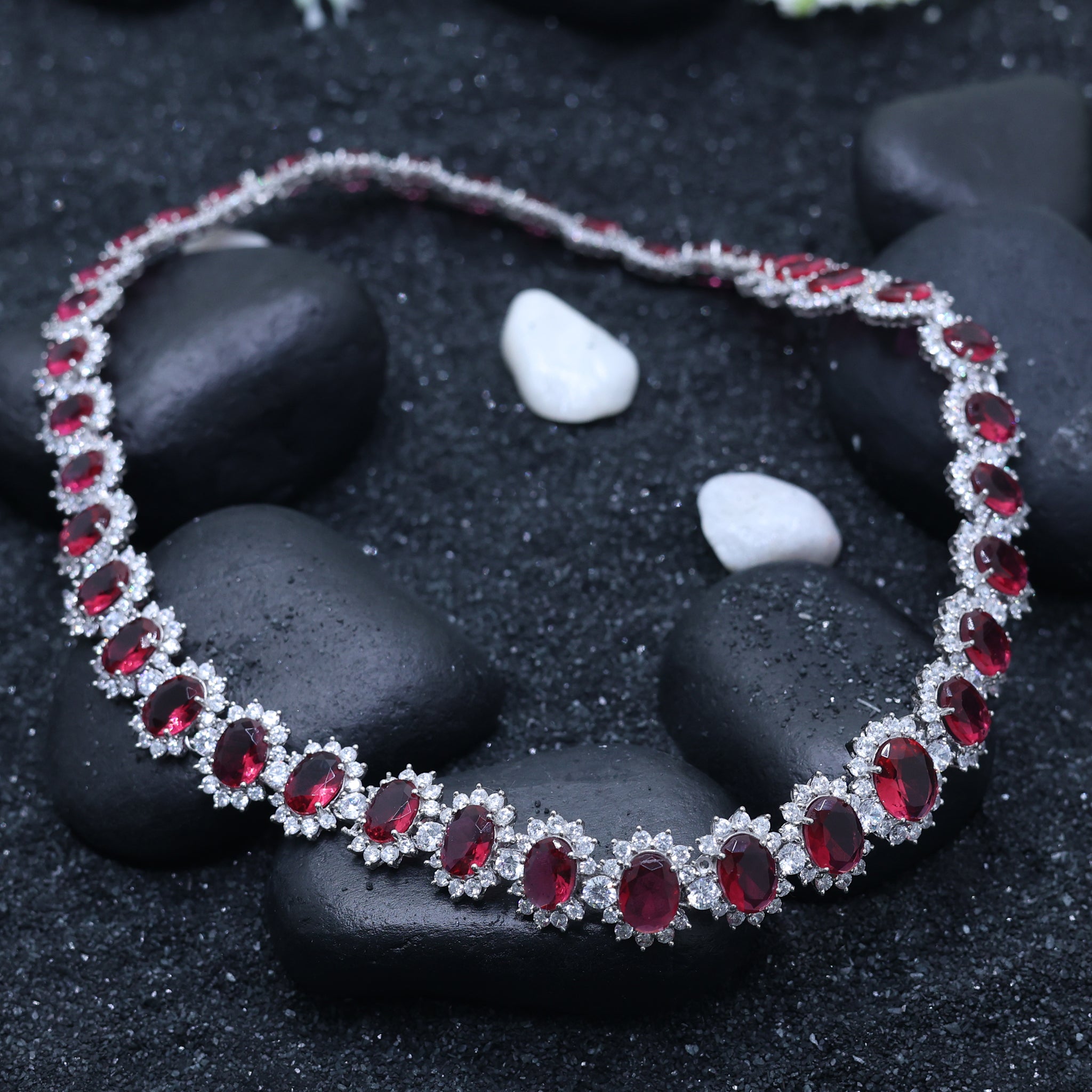 White Gold Ruby and Diamond Necklace