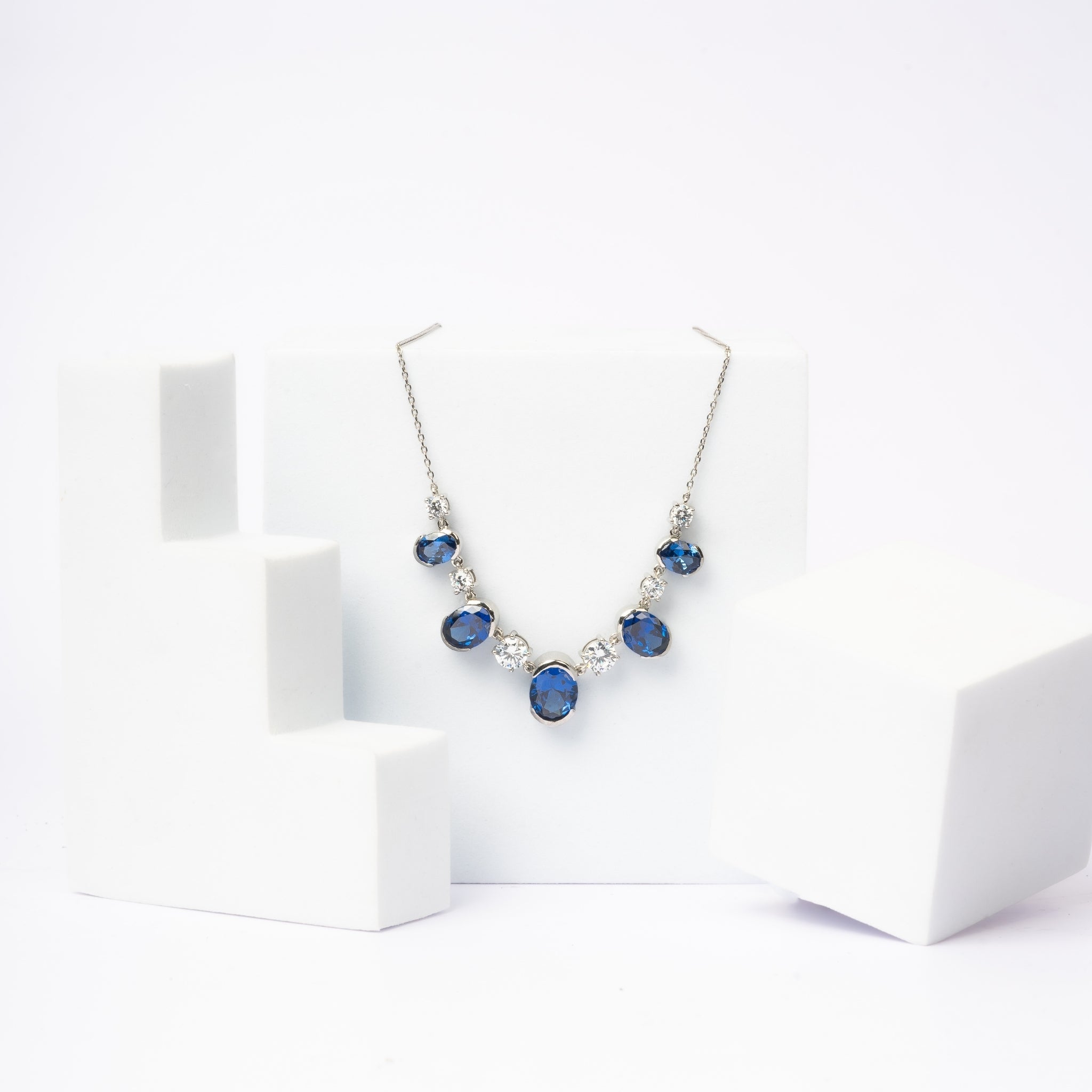 Radiant American Diamond and Sapphire Necklace
