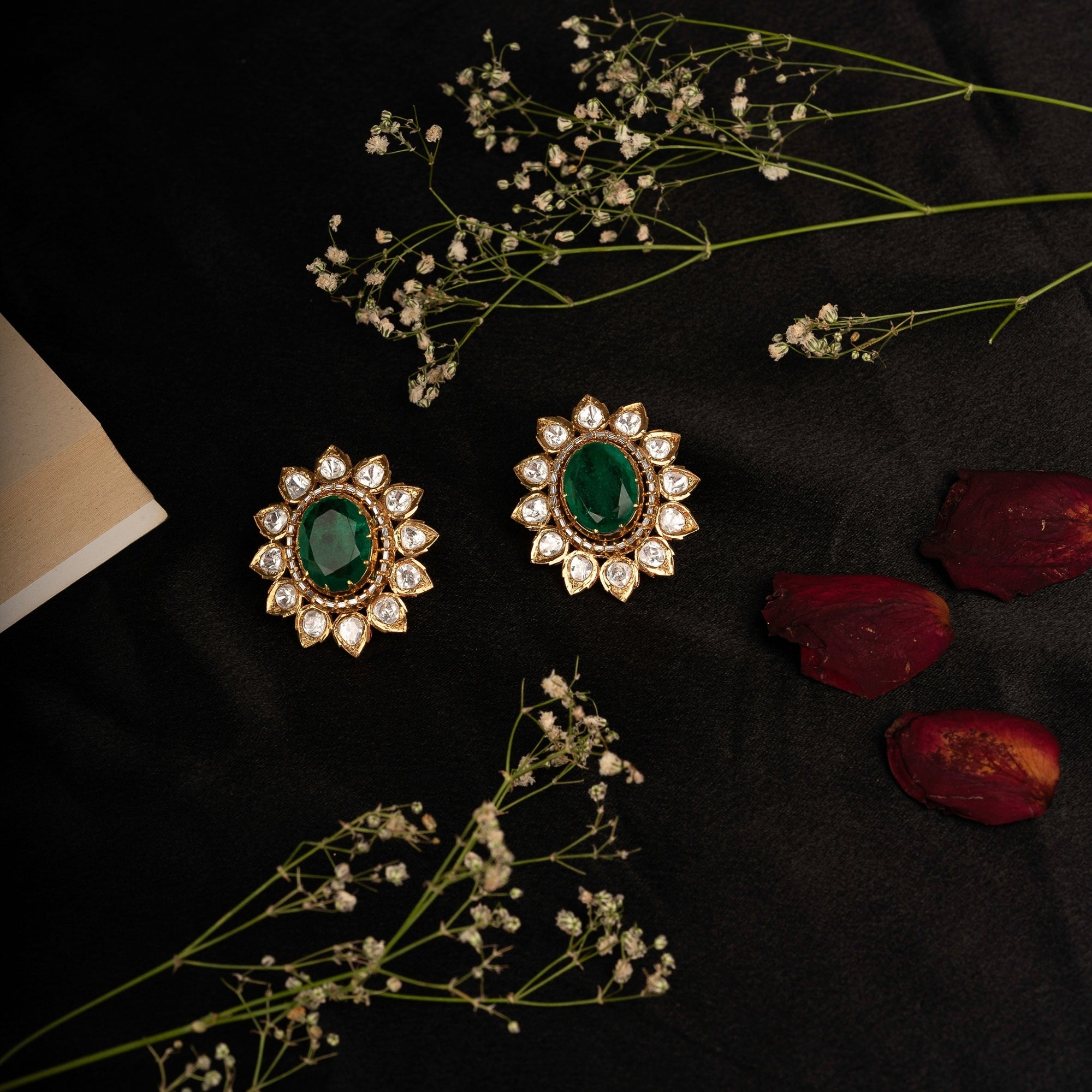 Emerald Polki Stud Earrings