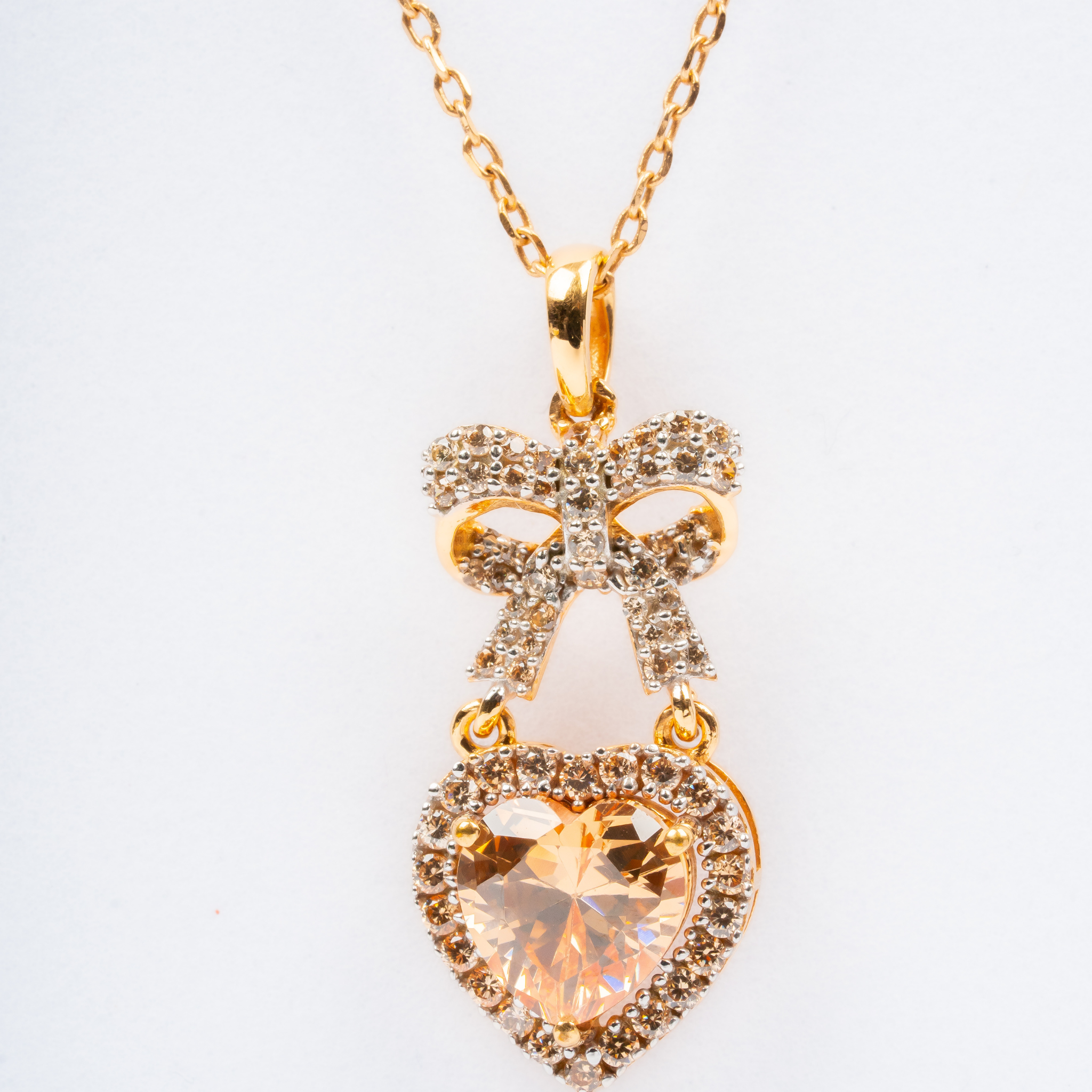 Yellow Gold Brown Bow Heart Pendant
