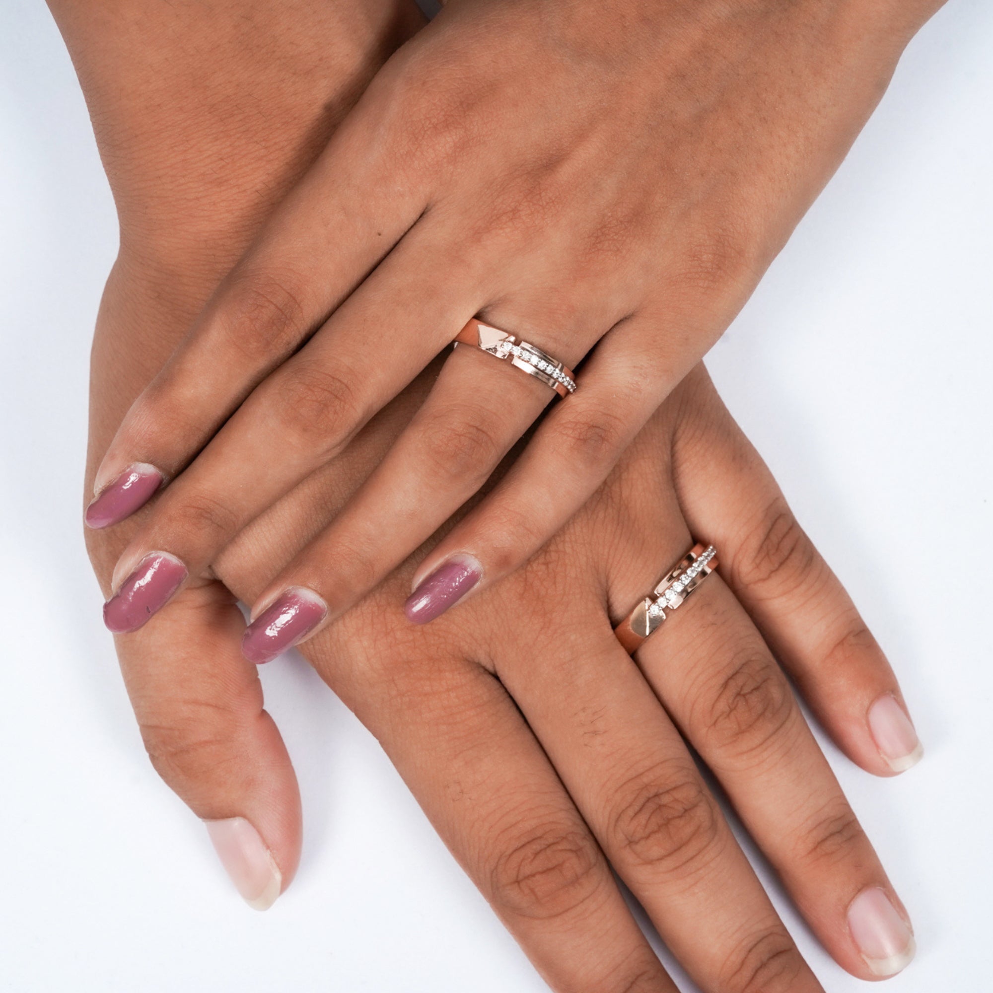 Rose Gold Couple Band Ring Set