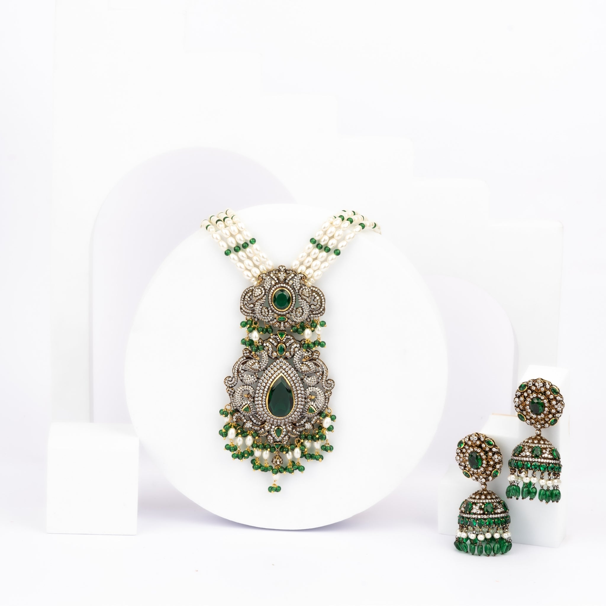 Emerald Necklace Set with Jhumka Earrings