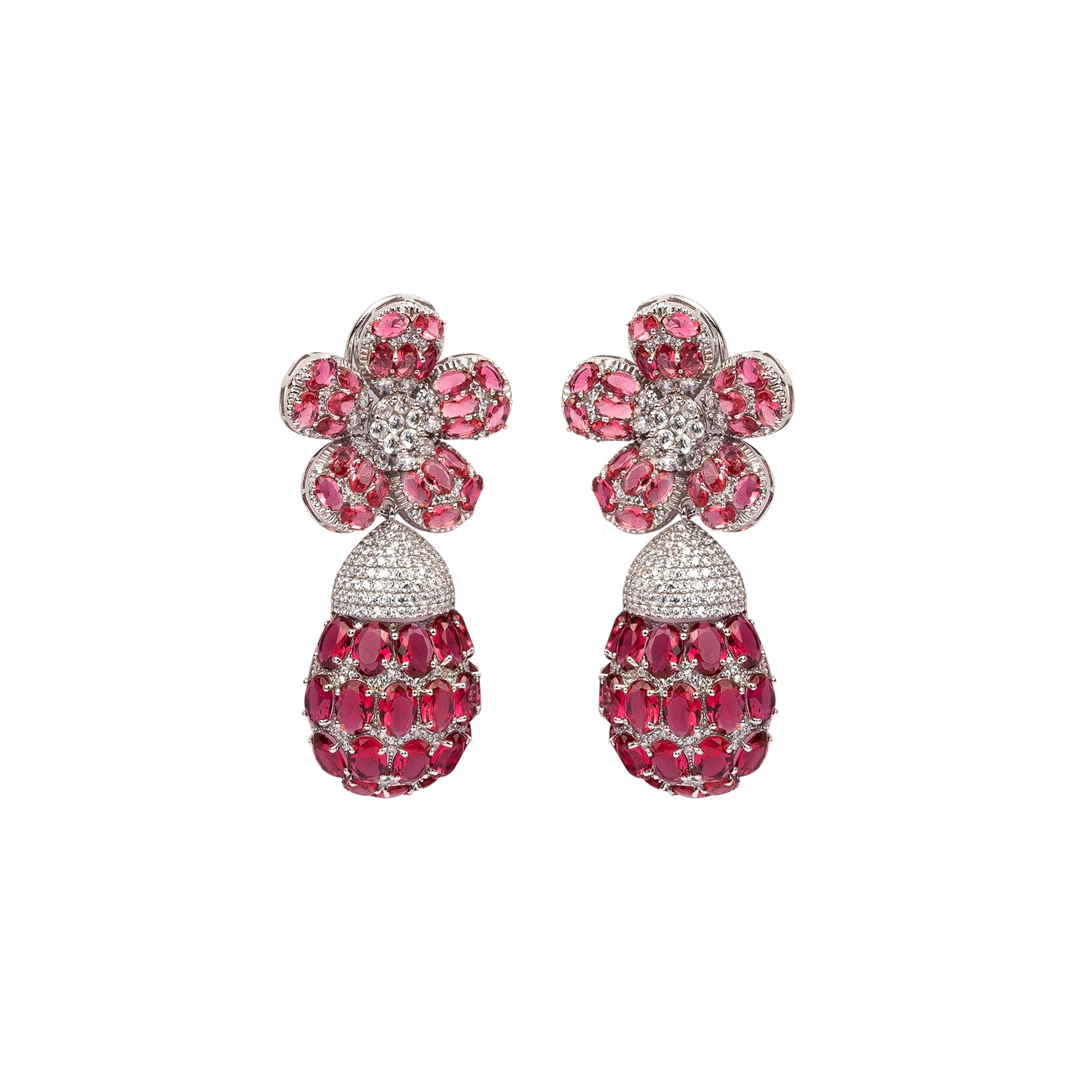 Ruby Mosaic Floral Drop Earring